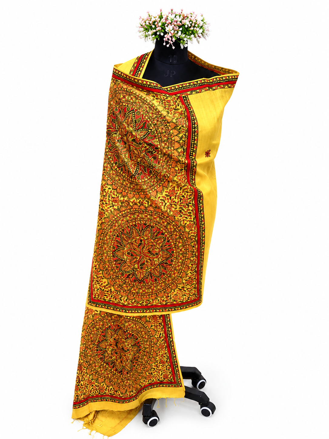 Hand-Painted Madhubani Mandala Art Tussar Munga Silk Dupatta