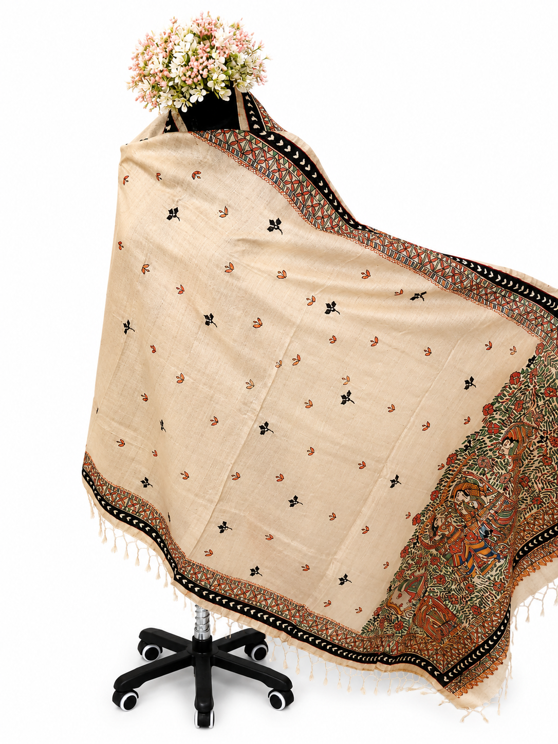 Hand-Appliquéd Desi Tussar Silk Dupatta – Doli Ka Haar Theme