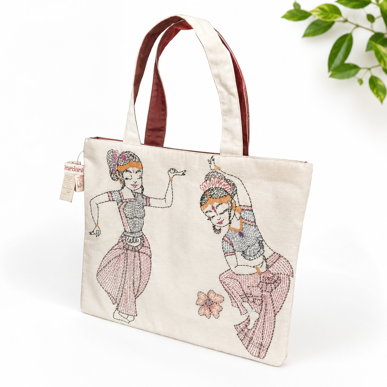 Hand-crafted Sujani Embroidered Cotton Tote Bag
