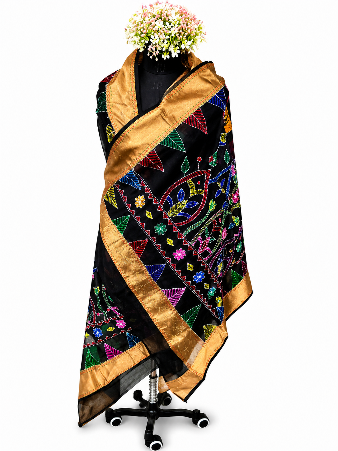 Hand-crafted Chanderi Dupatta – Sujani Landscape Patterns