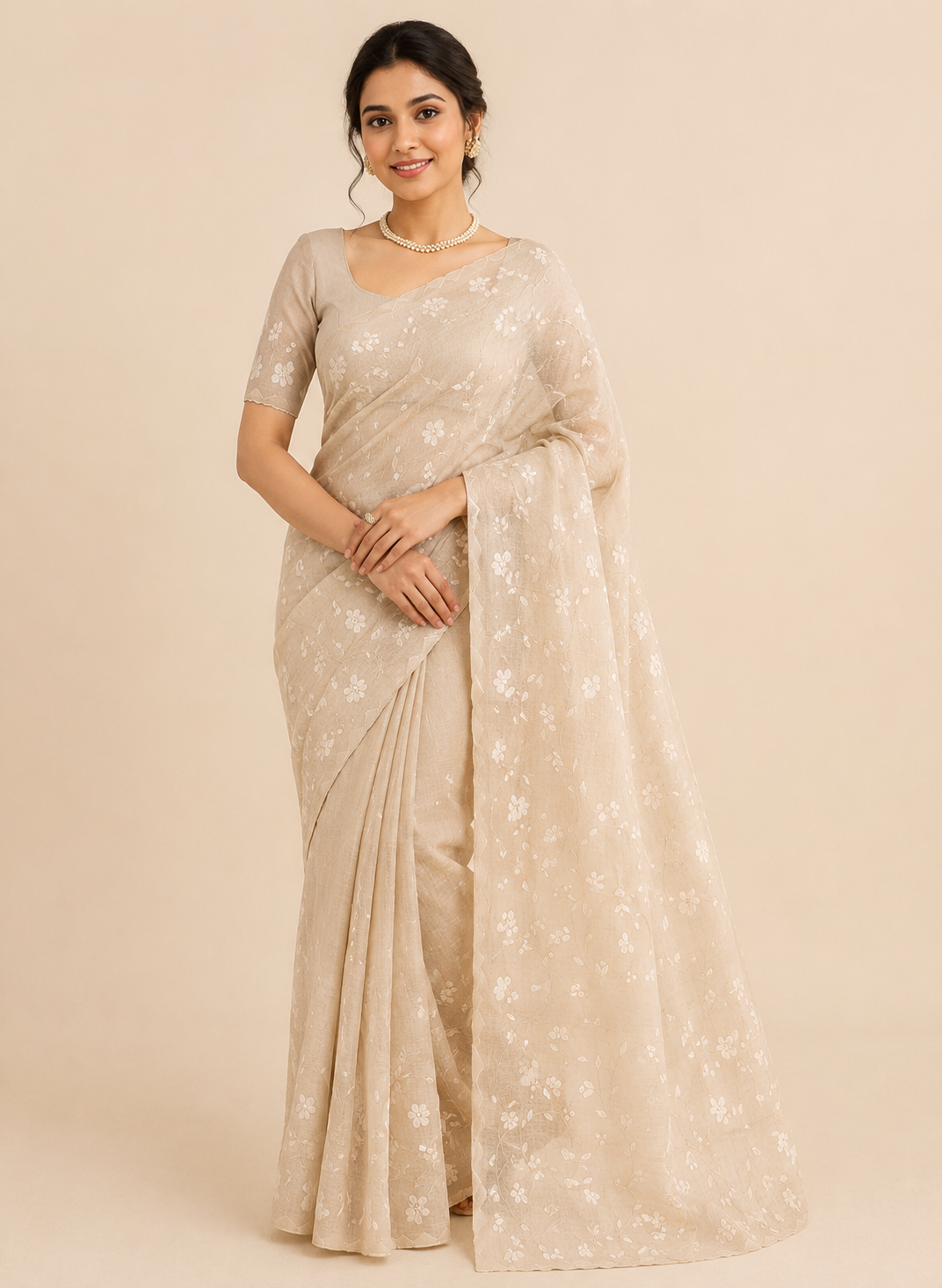 Hand-crafted Premium Desi Tussar Silk Saree with All-Over Appliqué and Patti Work