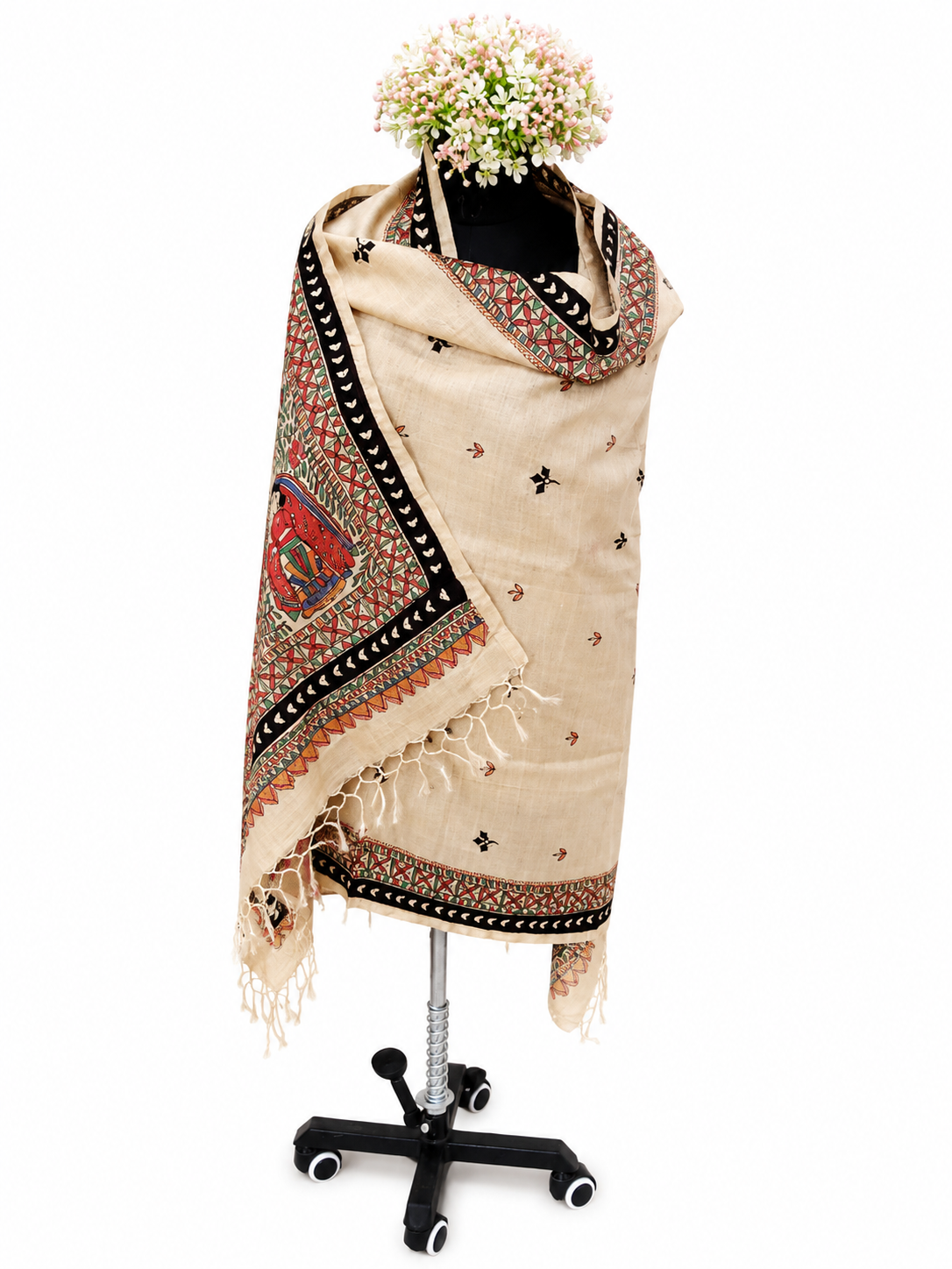 Hand-Appliquéd Desi Tussar Silk Dupatta – Doli Ka Haar Theme