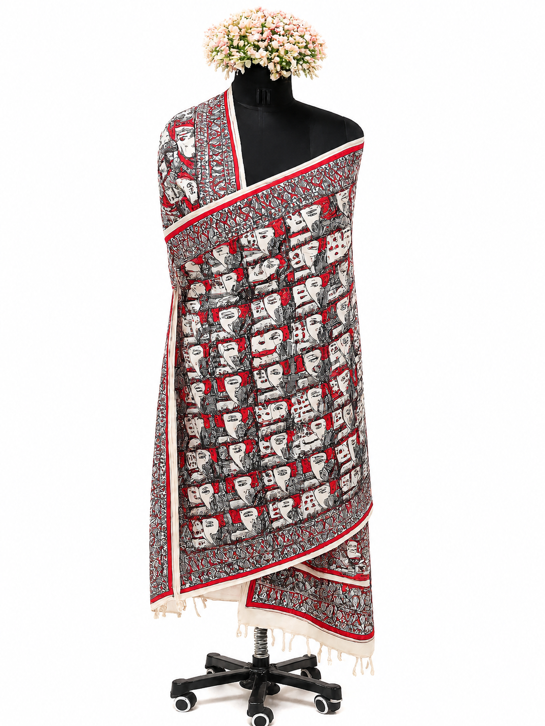 Handcrafted Tussar Tussar Silk Dupatta – Majestic Elephant and Peacock Artistry