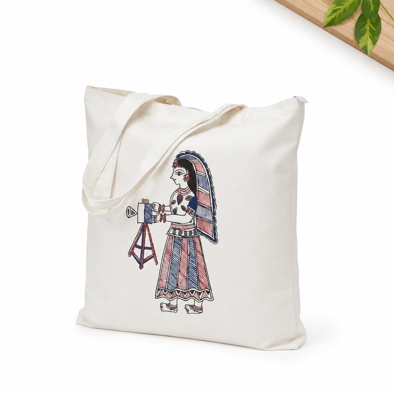 Hand-Painted Madhubani Cotton Tote Bag - Lens of Heritage