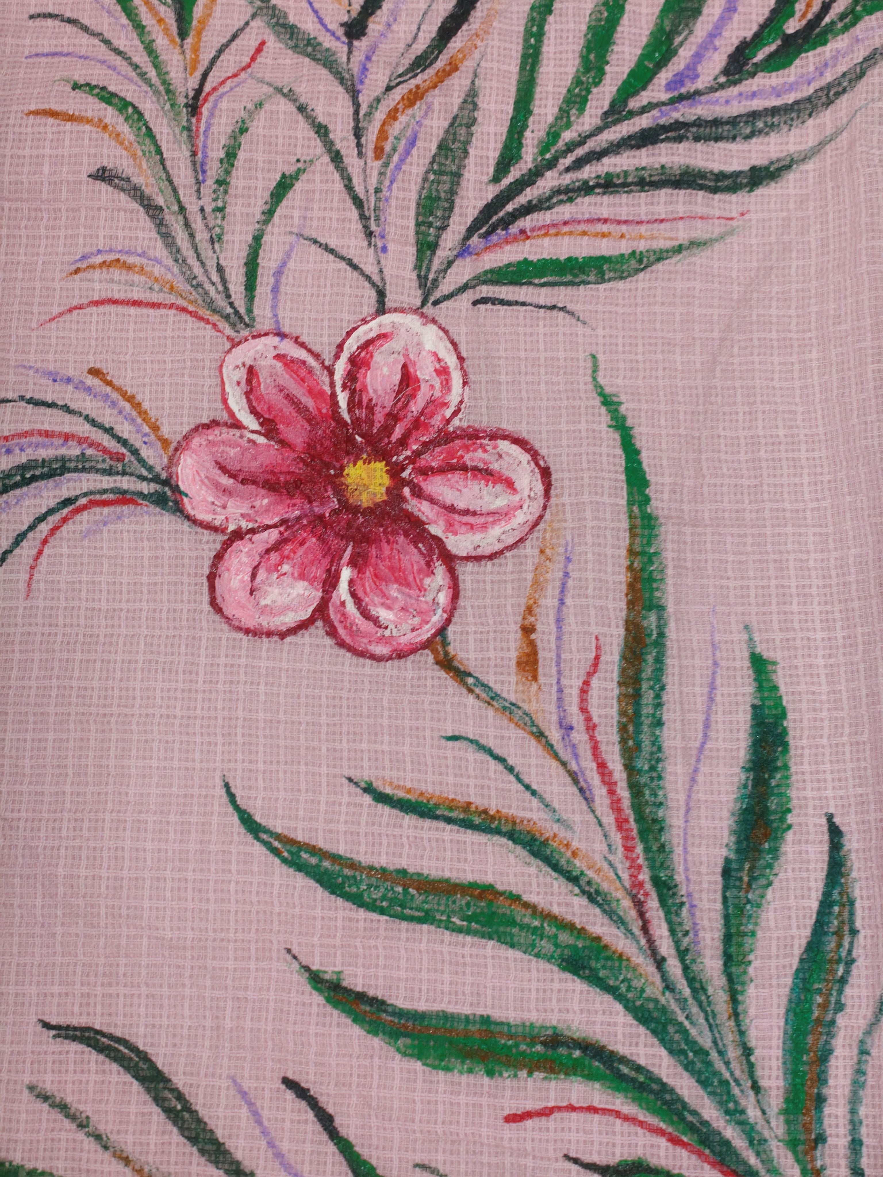 Hand-painted Fabric Art - Unstitched Kota Cotton Suit Set with Lower - Pastel Mauve