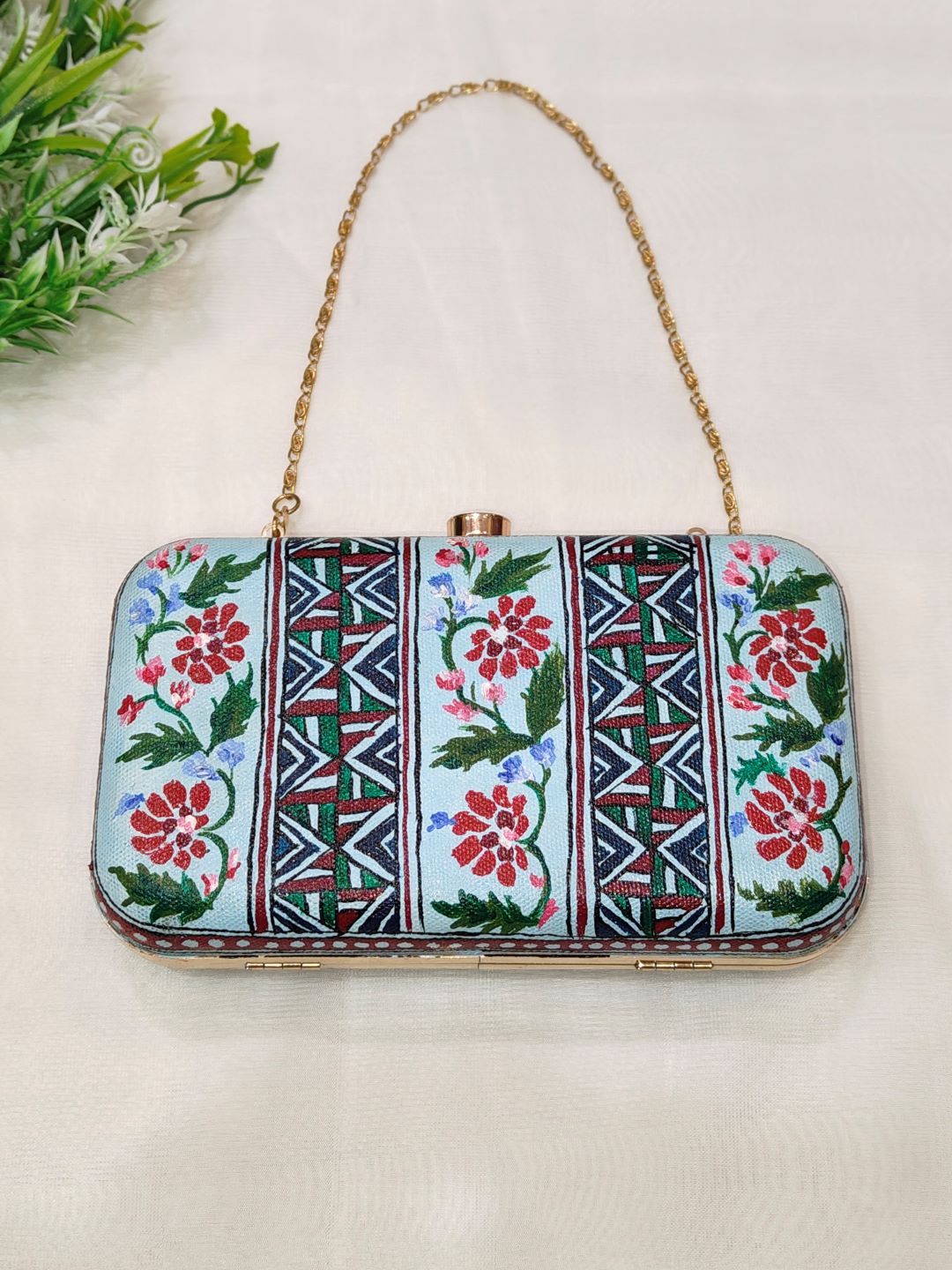 Sky Blue Handpainted Madhubani Clutch