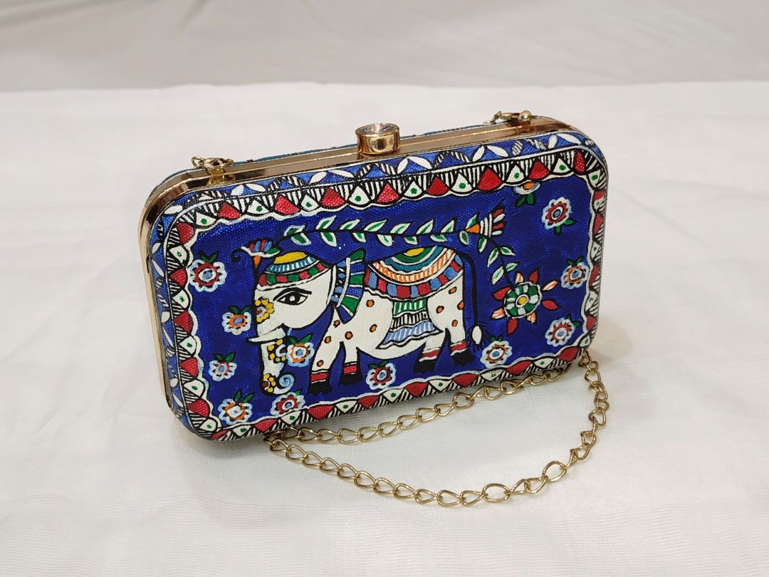 Handpainted Madhubani Clutch with Elephant Motif