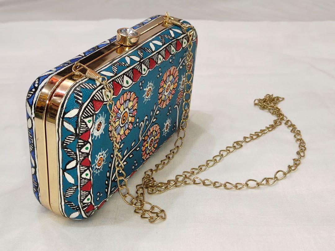 Handpainted Madhubani Clutch with Elephant Motif