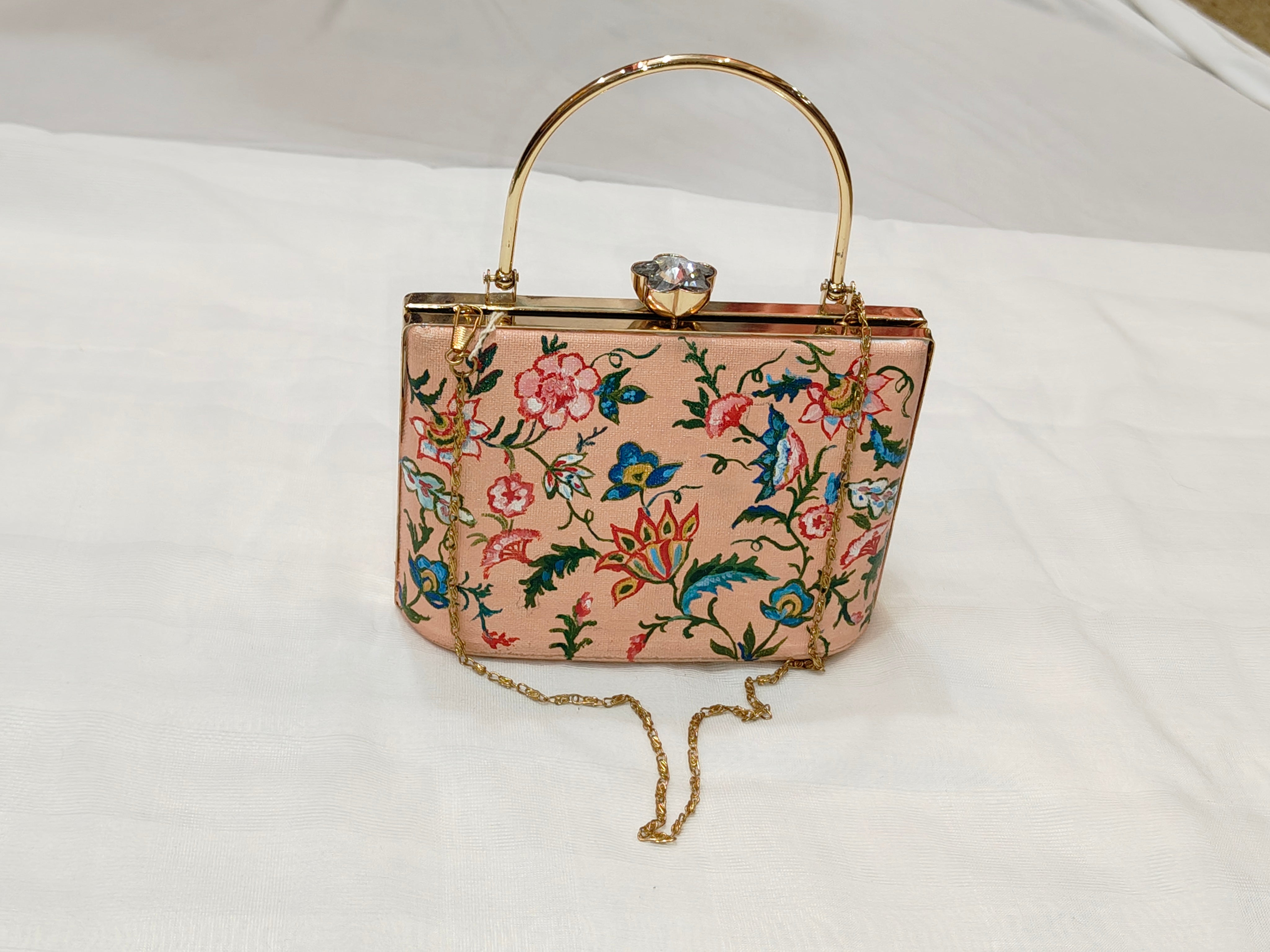 Handpainted Floral Clutch – Peach Base