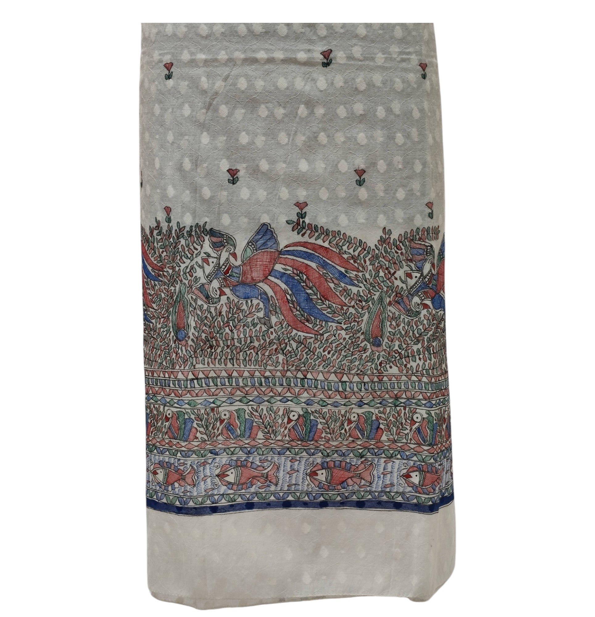 Hand-Painted Madhubani Unstitched Suit Set on Chanderi - Peacock