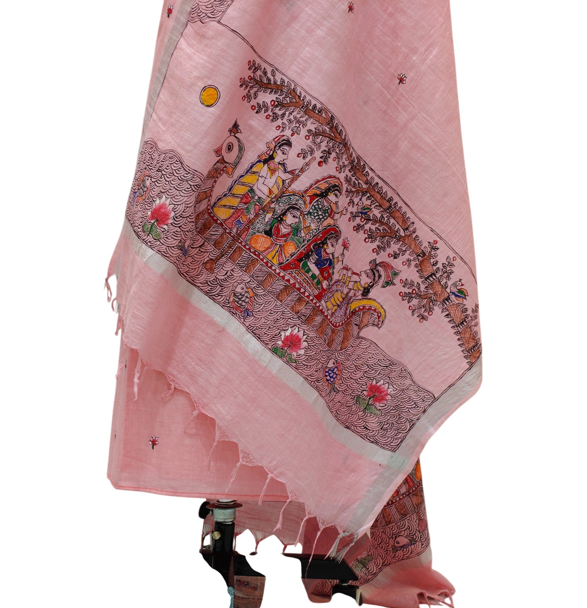 Hand-Painted Madhubani Unstitched Cotton Suit Set in Light Pink