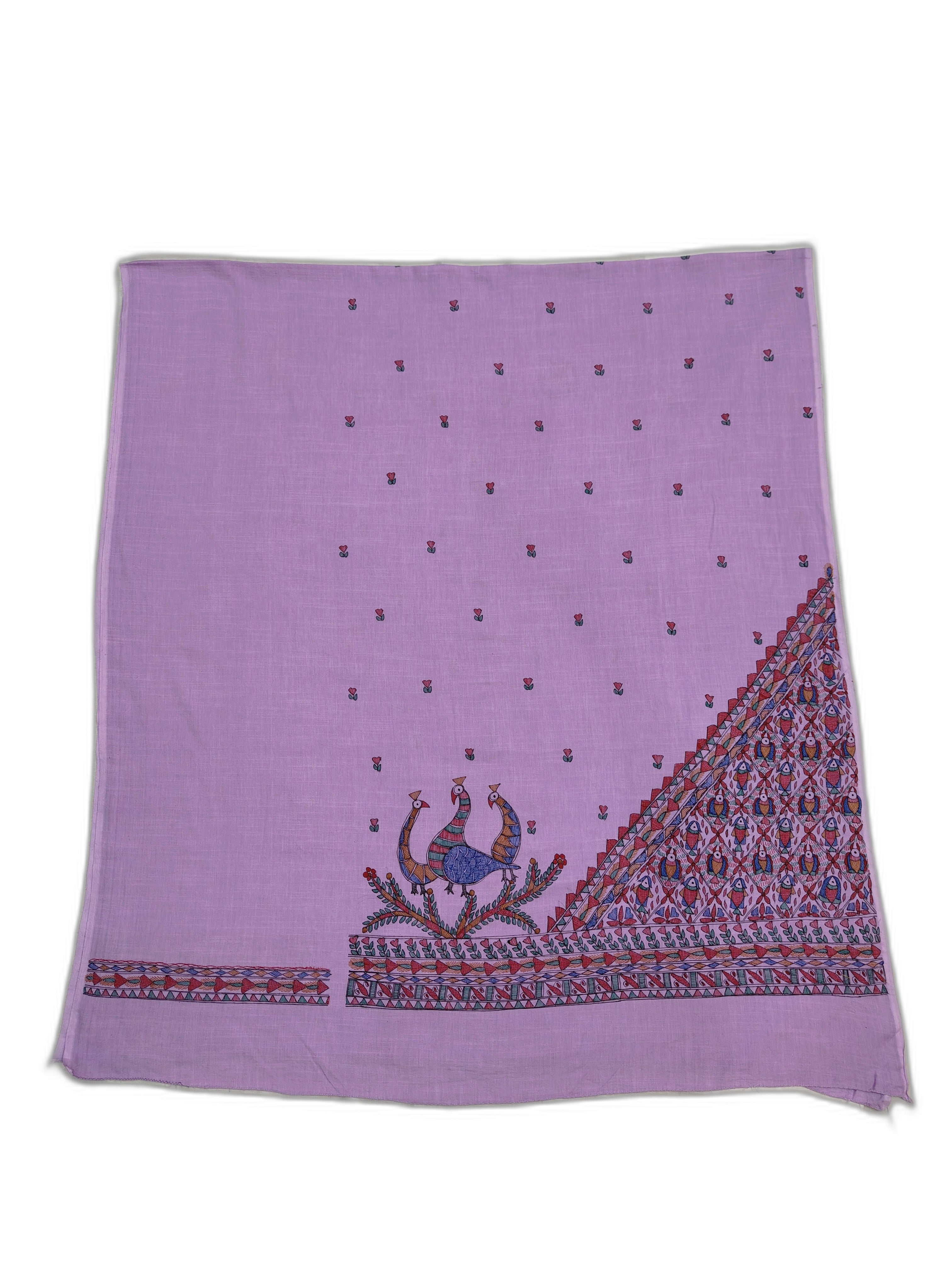 Hand-Painted Madhubani Unstitched Cotton Suit Set in Lavender