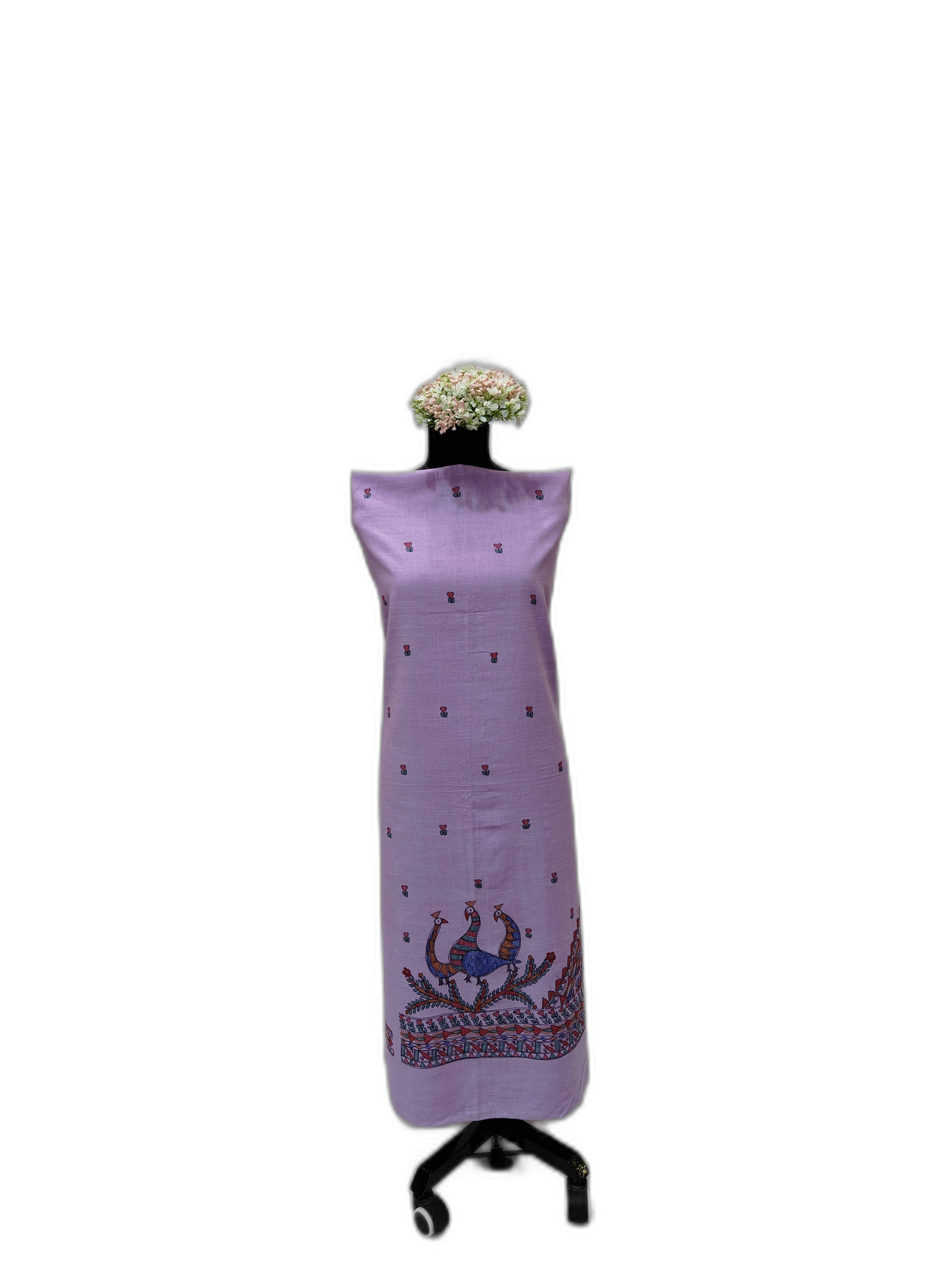 Hand-Painted Madhubani Unstitched Cotton Suit Set in Lavender