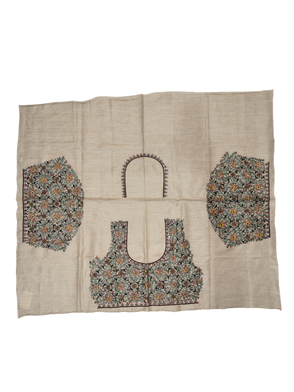 Hand-painted Madhubani Blouse Piece with Hand Embroidery - Floral