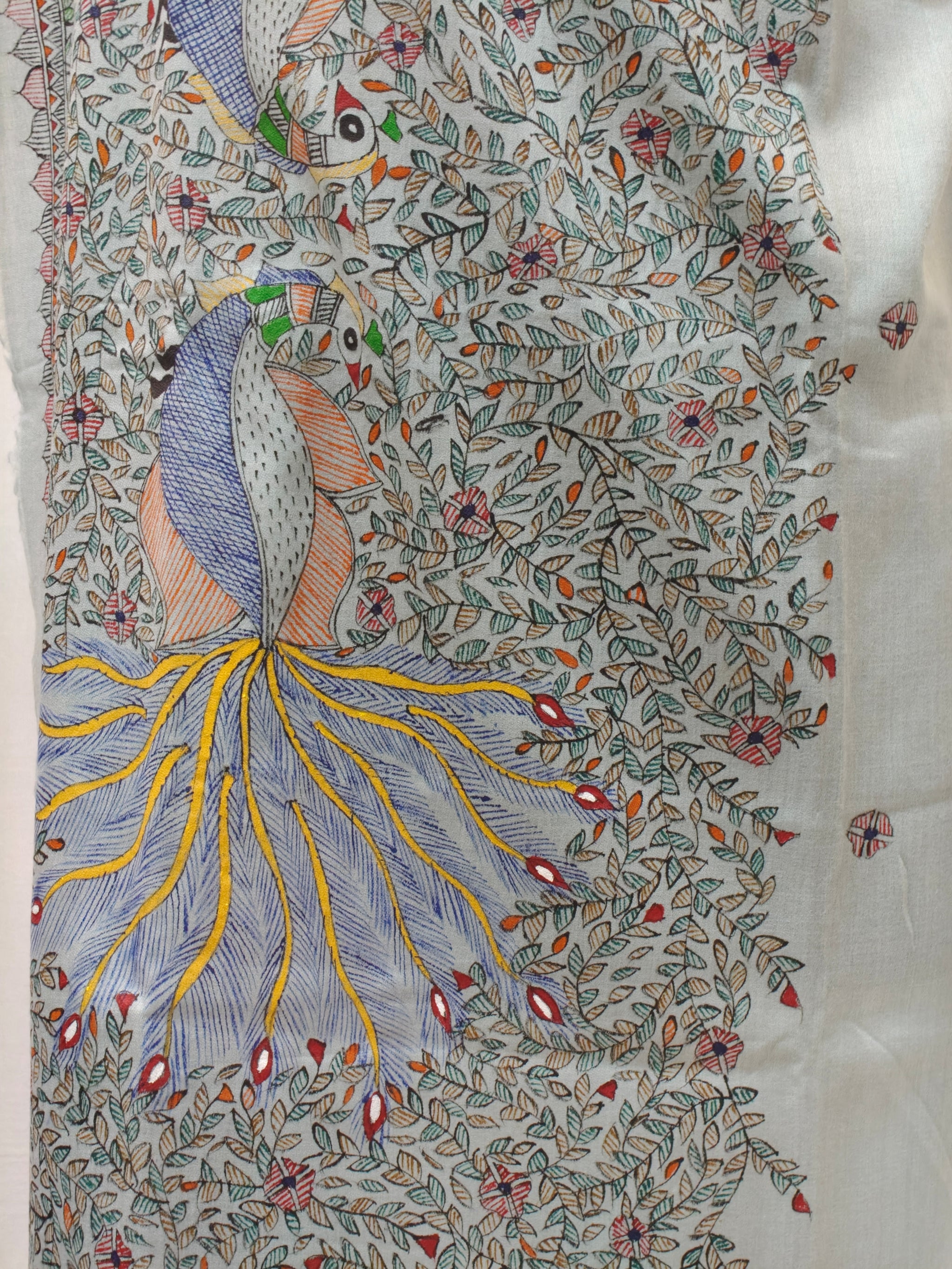 Elegant Handpainted Madhubani Pashmina Shawl on Pastel Blue