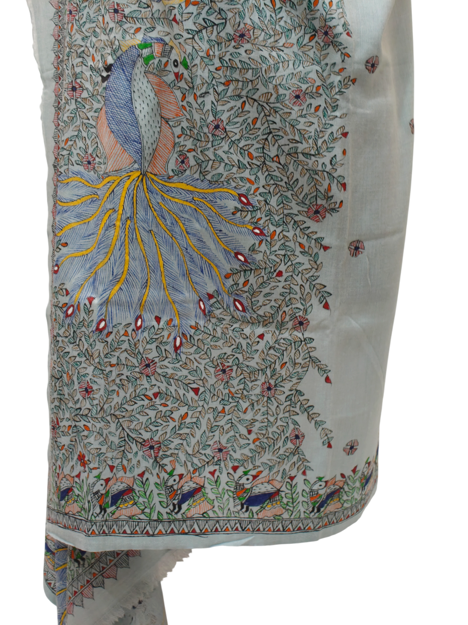 Elegant Handpainted Madhubani Pashmina Shawl on Pastel Blue