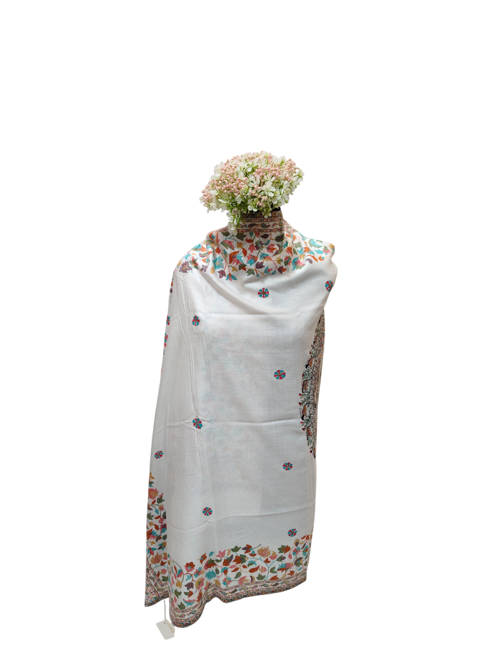 Exquisite Handpainted Madhubani Pashmina Shawl on White