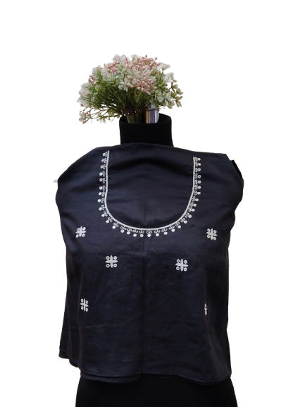 Handpainted Madhubani Blouse Piece on Black Cotton