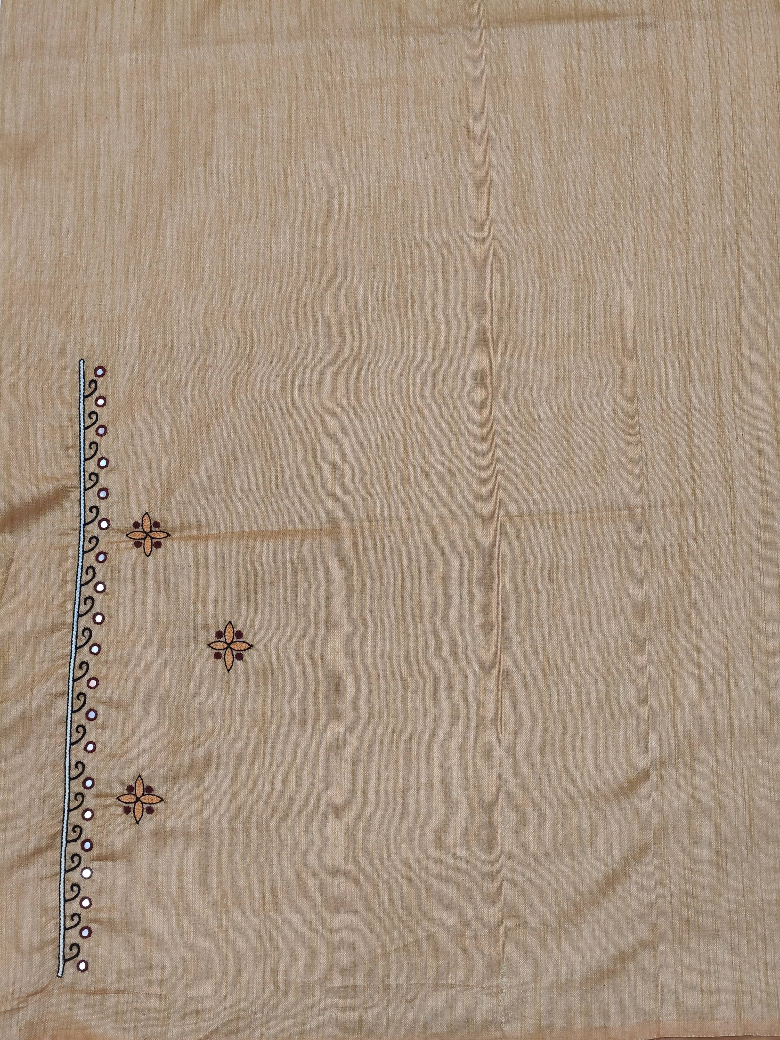 Hand Embroidery (AARI WORK) Khadi Silk Unstitched Kurti – Tangerine