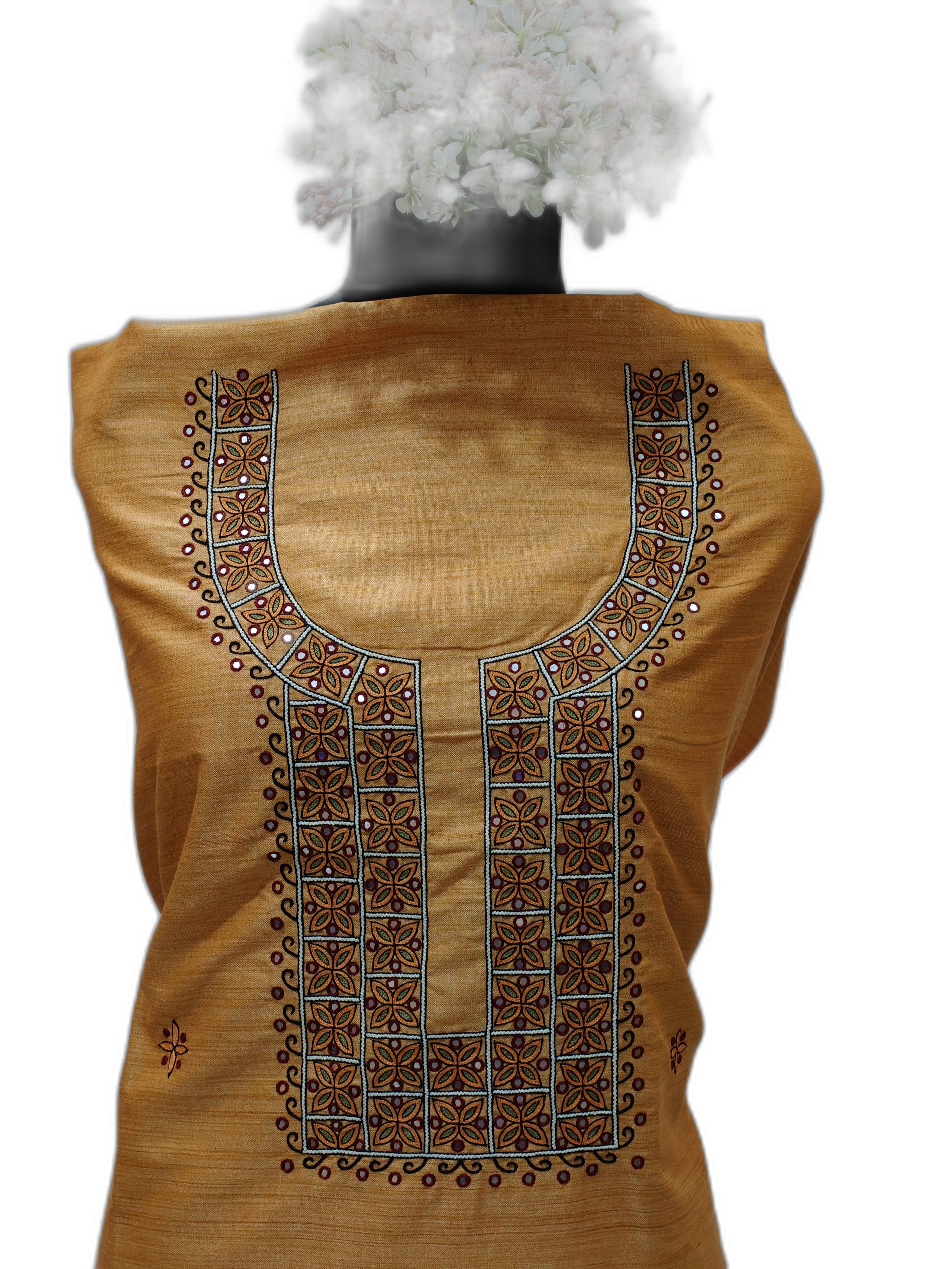 Hand Embroidery (AARI WORK) Khadi Silk Unstitched Kurti – Tangerine