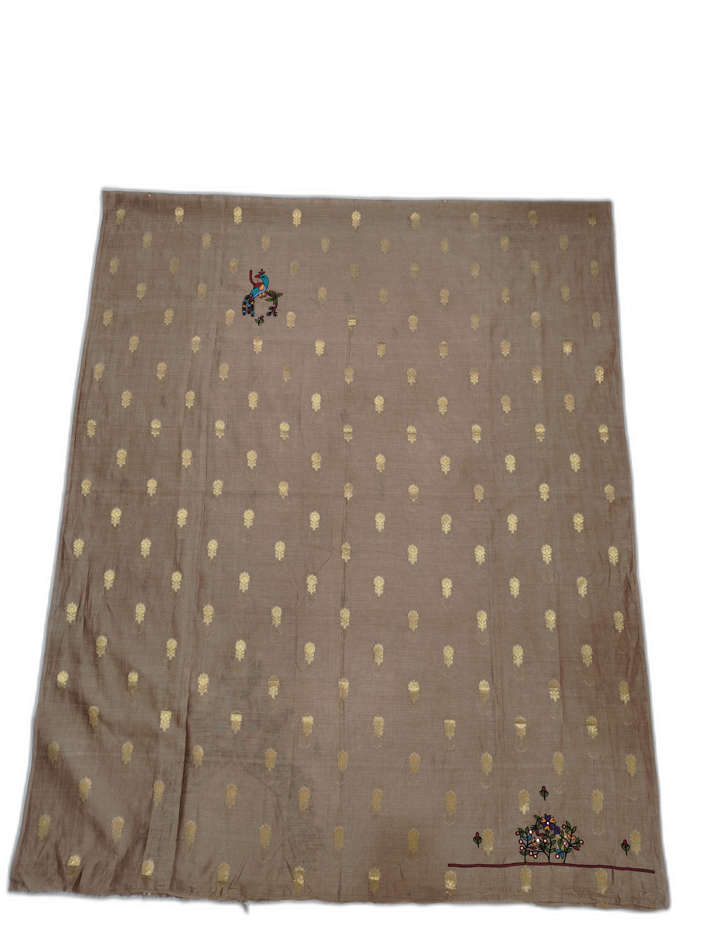 Chanderi Unstitched Kurti - Brown with Zari Butti