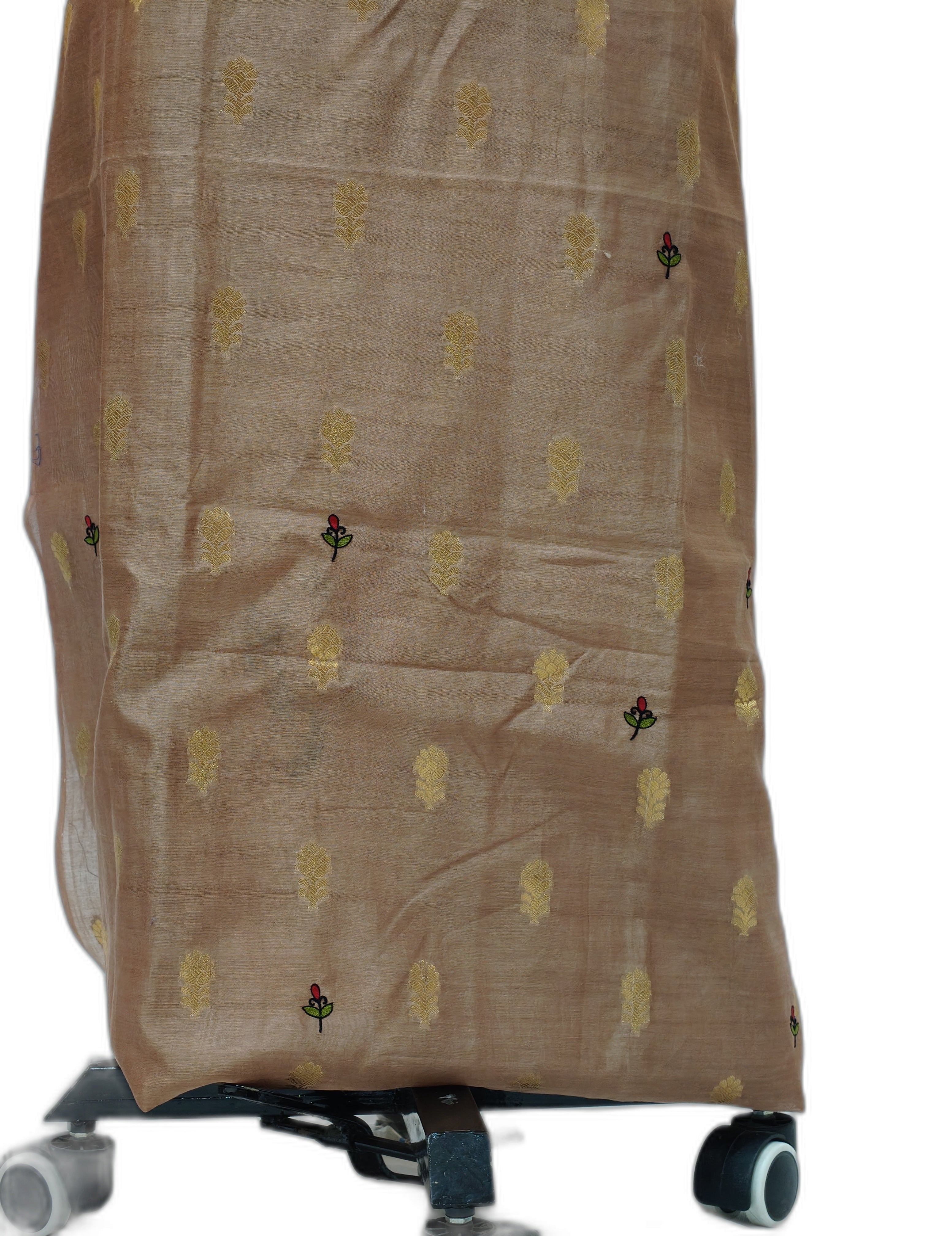 Chanderi Unstitched Kurti - Brown with Zari Butti