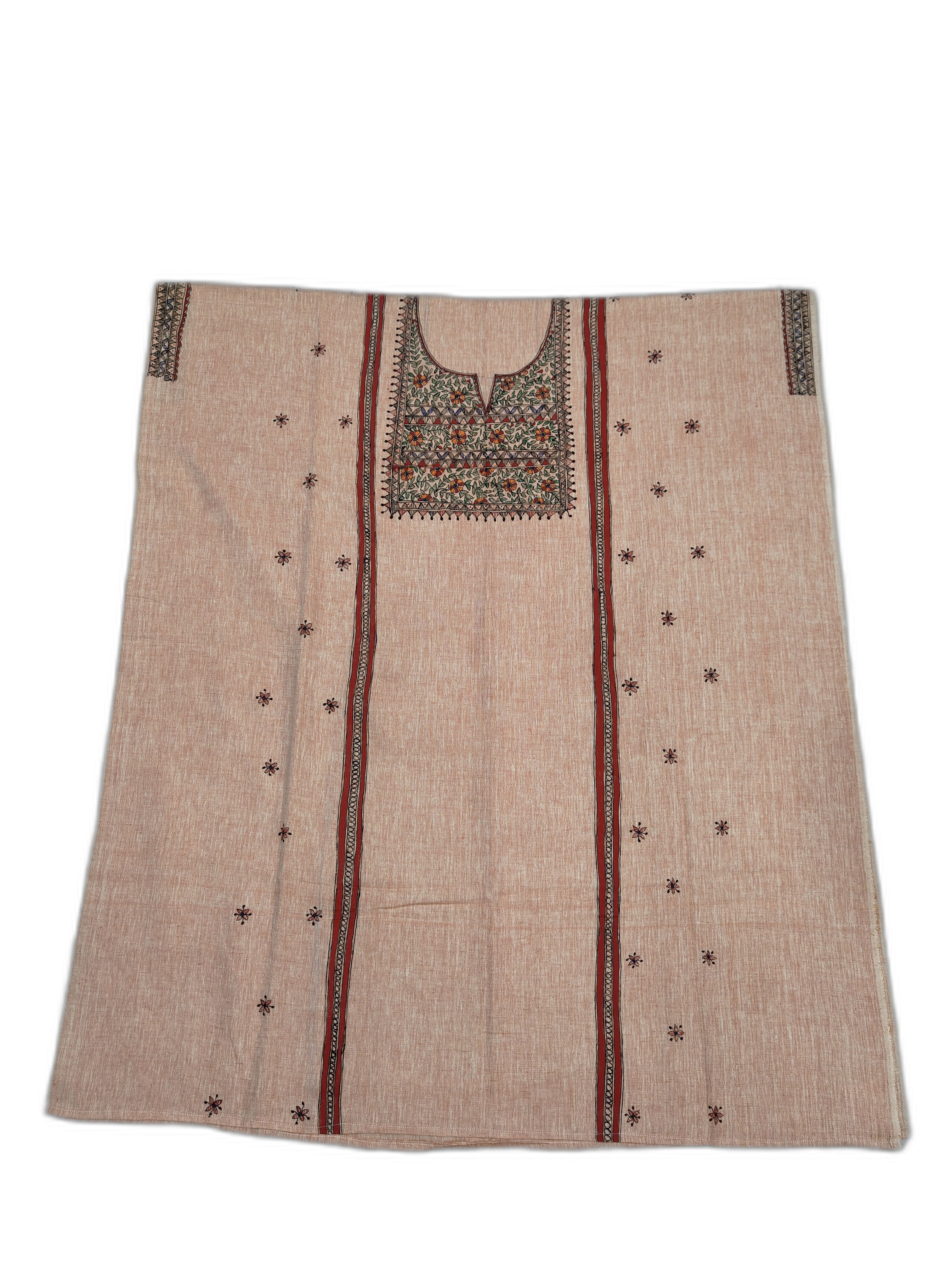 Hand-Painted Madhubani Unstitched Kurti on Linen Cotton – Rust