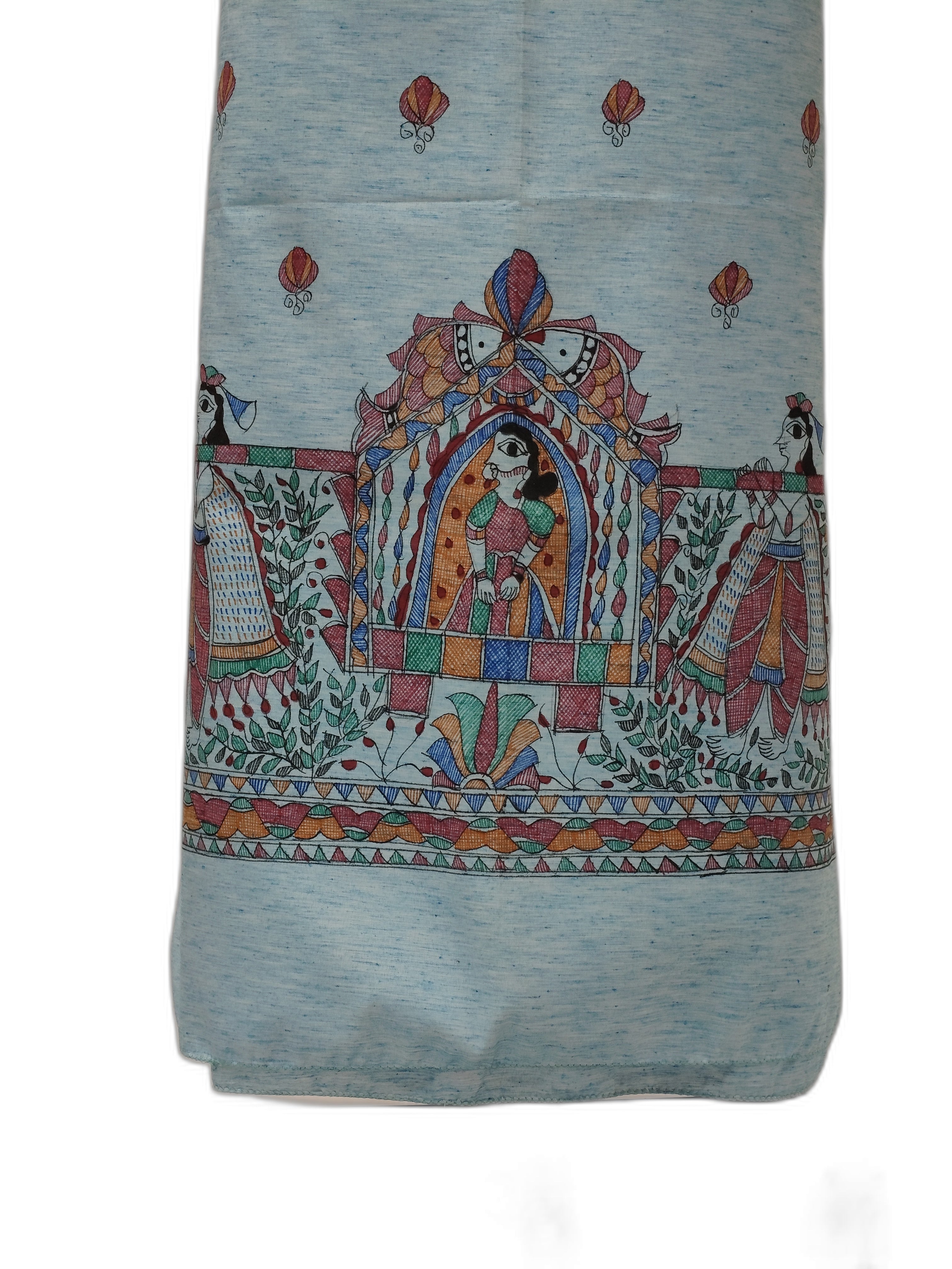 Hand-Painted Madhubani Unstitched Kurti on Cotton – Blue