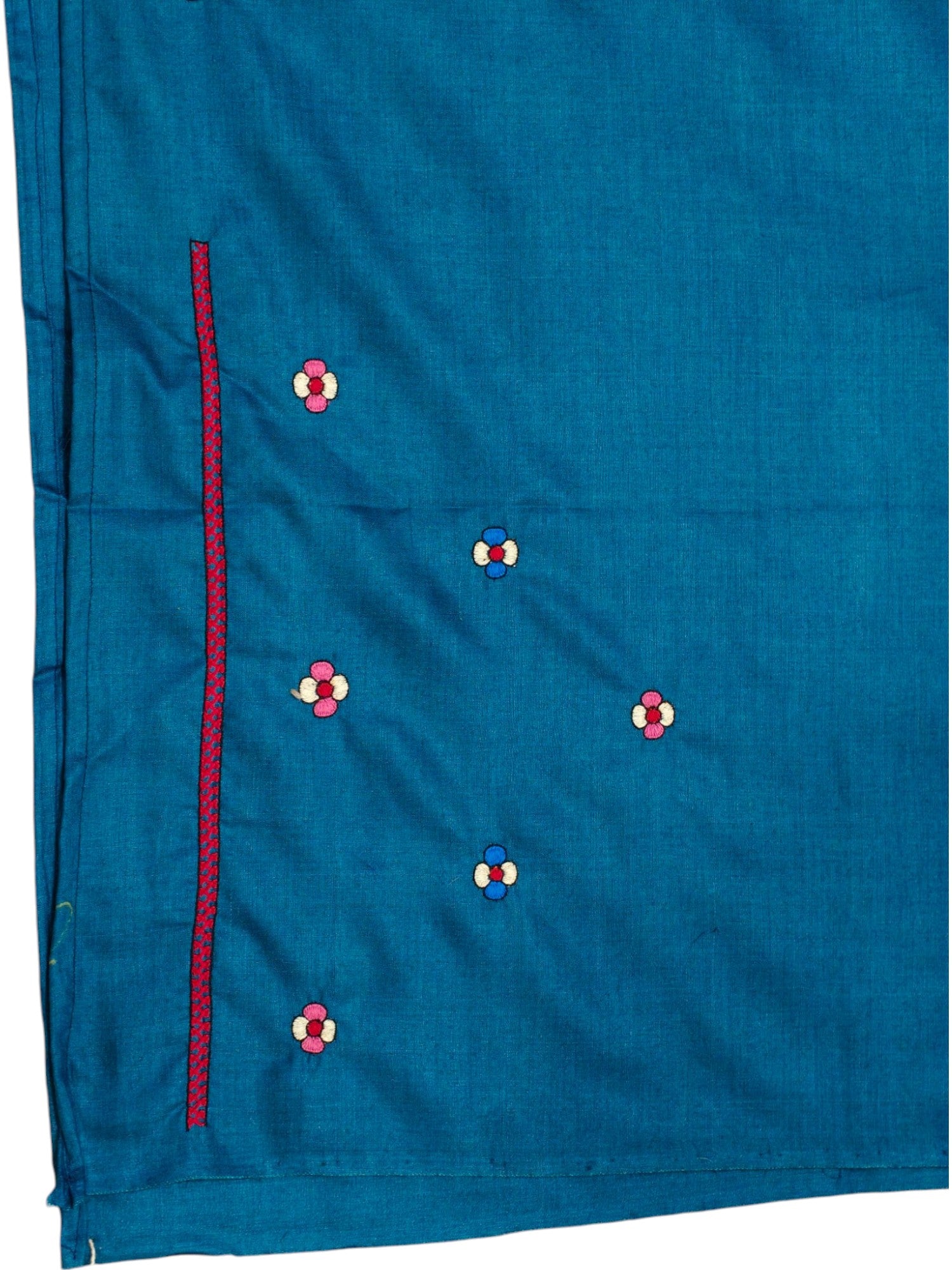 Hand-Embroidered Unstitched Kurti on Tussar Munga Silk – Teal