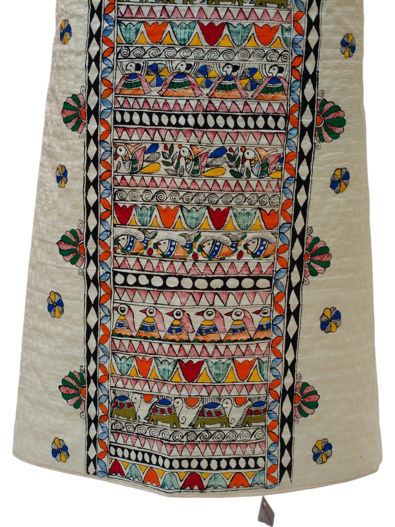 Hand-Painted Godhana Madhubani Unstitched Kurti – Ivory Cotton