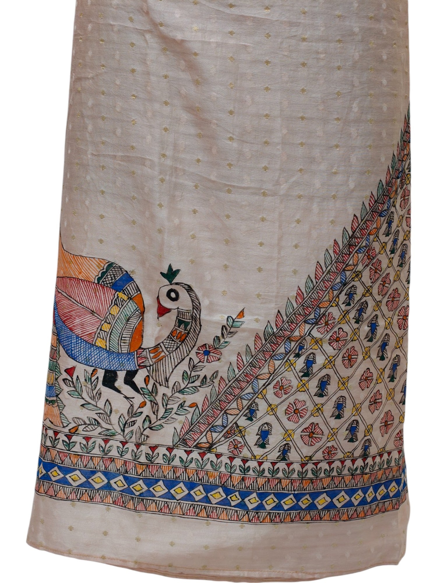 Hand-Painted Madhubani Unstitched Kurti – Baby Pink Chanderi