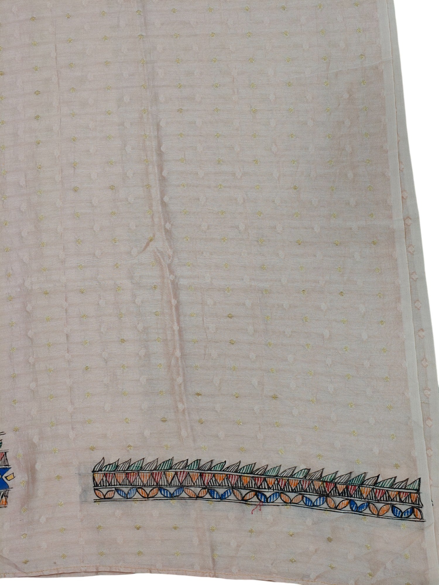 Hand-Painted Madhubani Unstitched Kurti – Baby Pink Chanderi