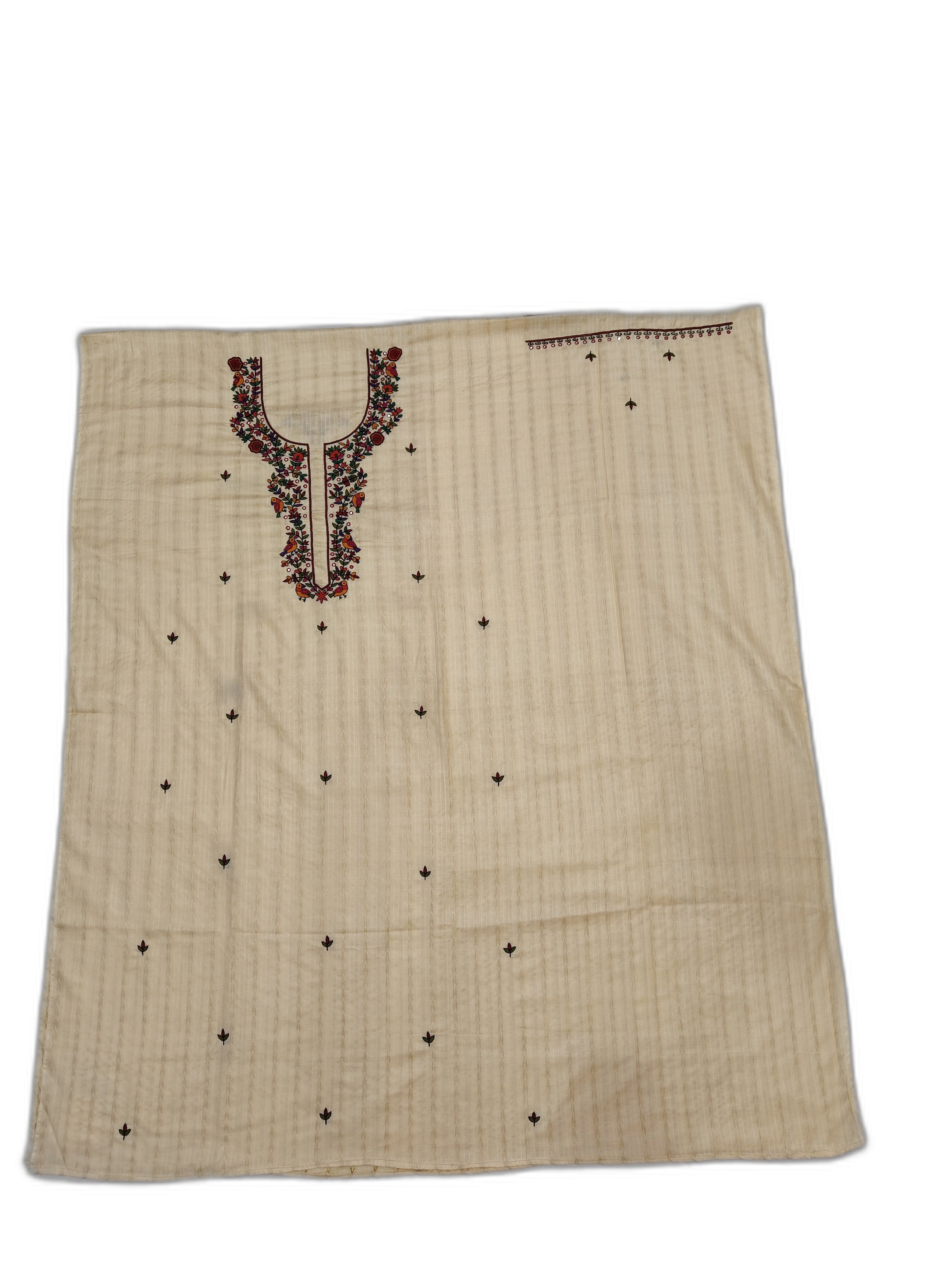 Hand-Embroidered Unstitched Kurti on Cotton Silk