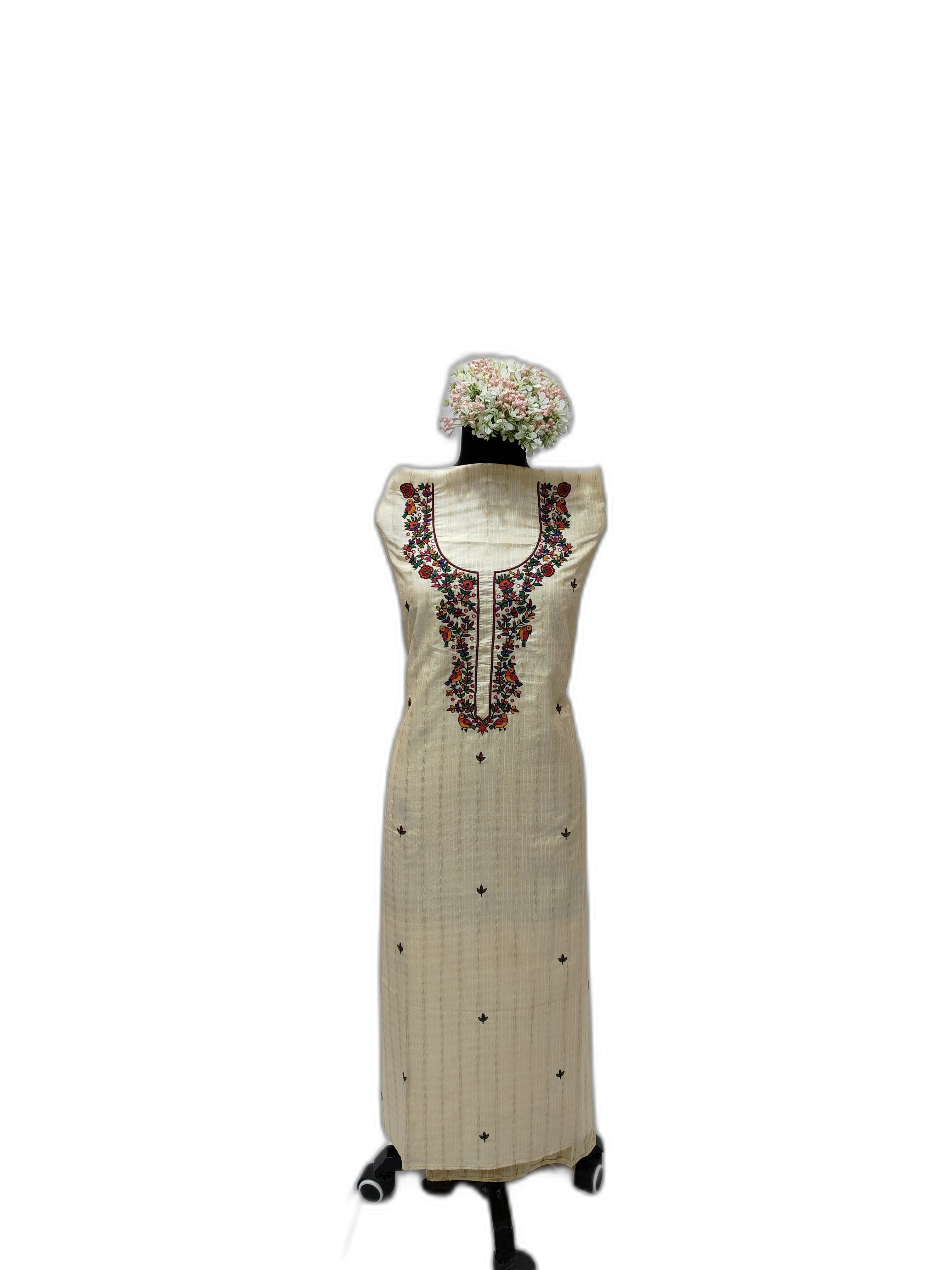 Hand-Embroidered Unstitched Kurti on Cotton Silk