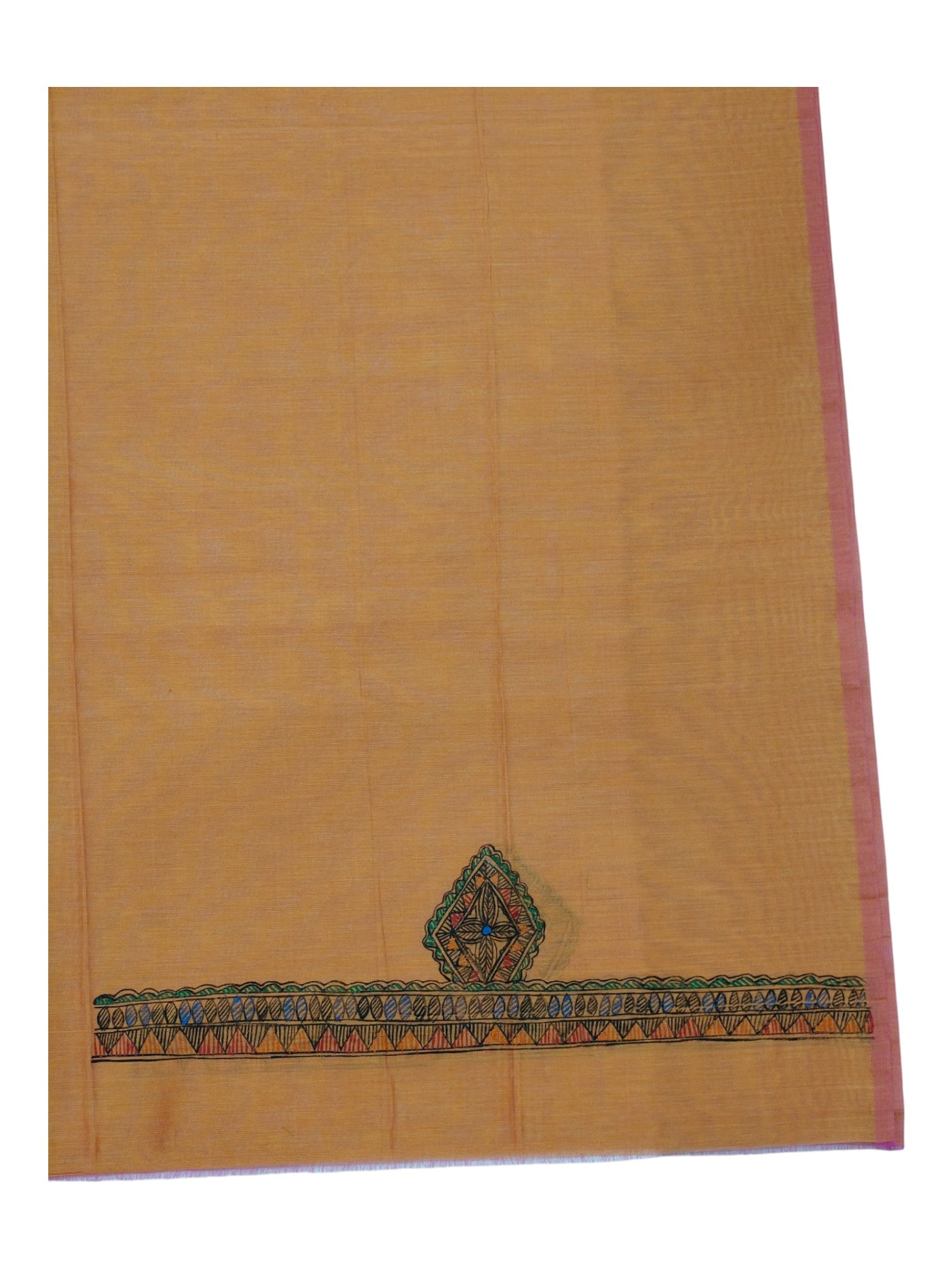 Hand-Painted Madhubani Unstitched Kurti on Chanderi – Orange