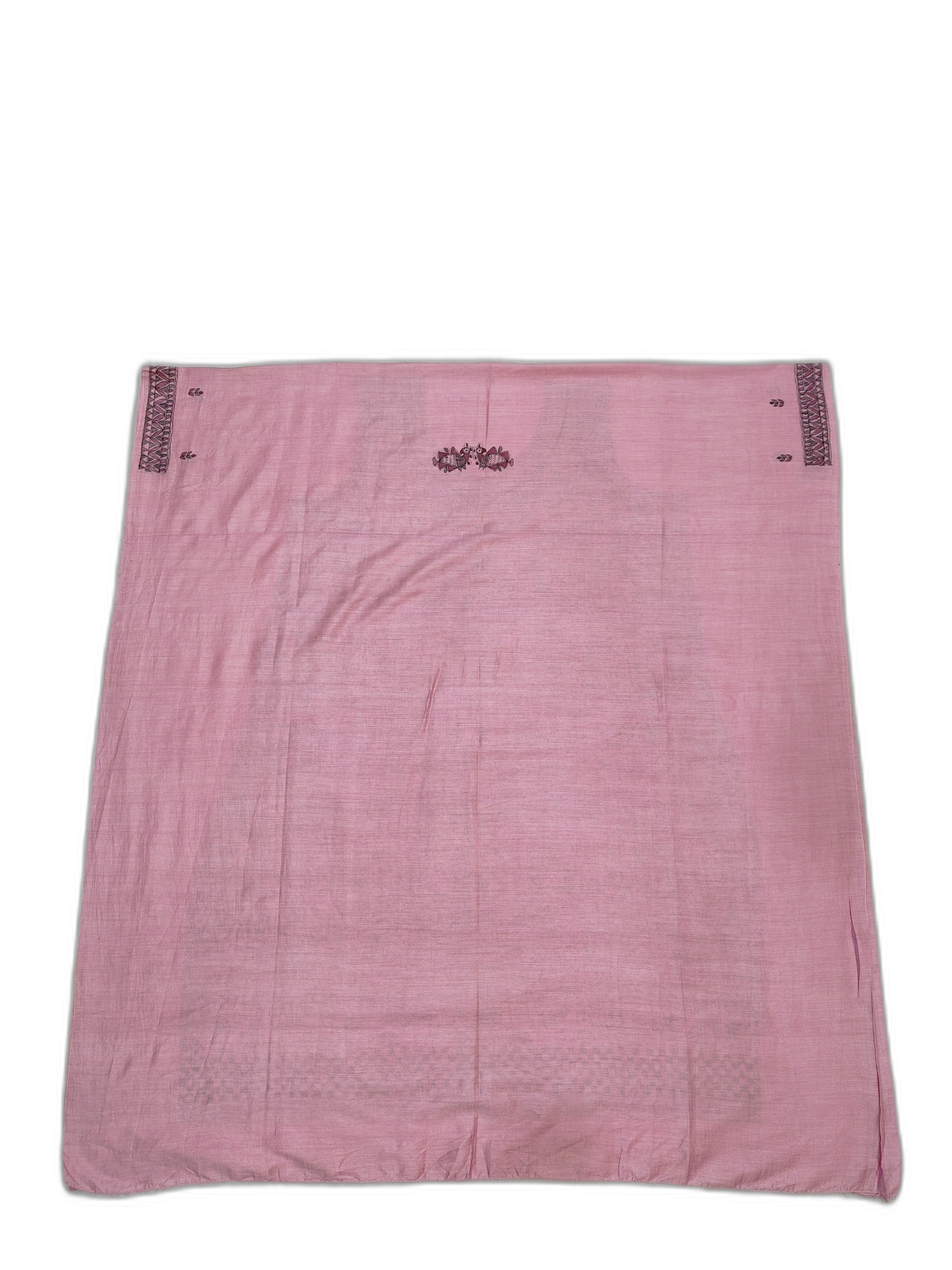 All Over Hand-Painted Unstitched Madhubani Kurti on Tussar Munga Silk – Pink