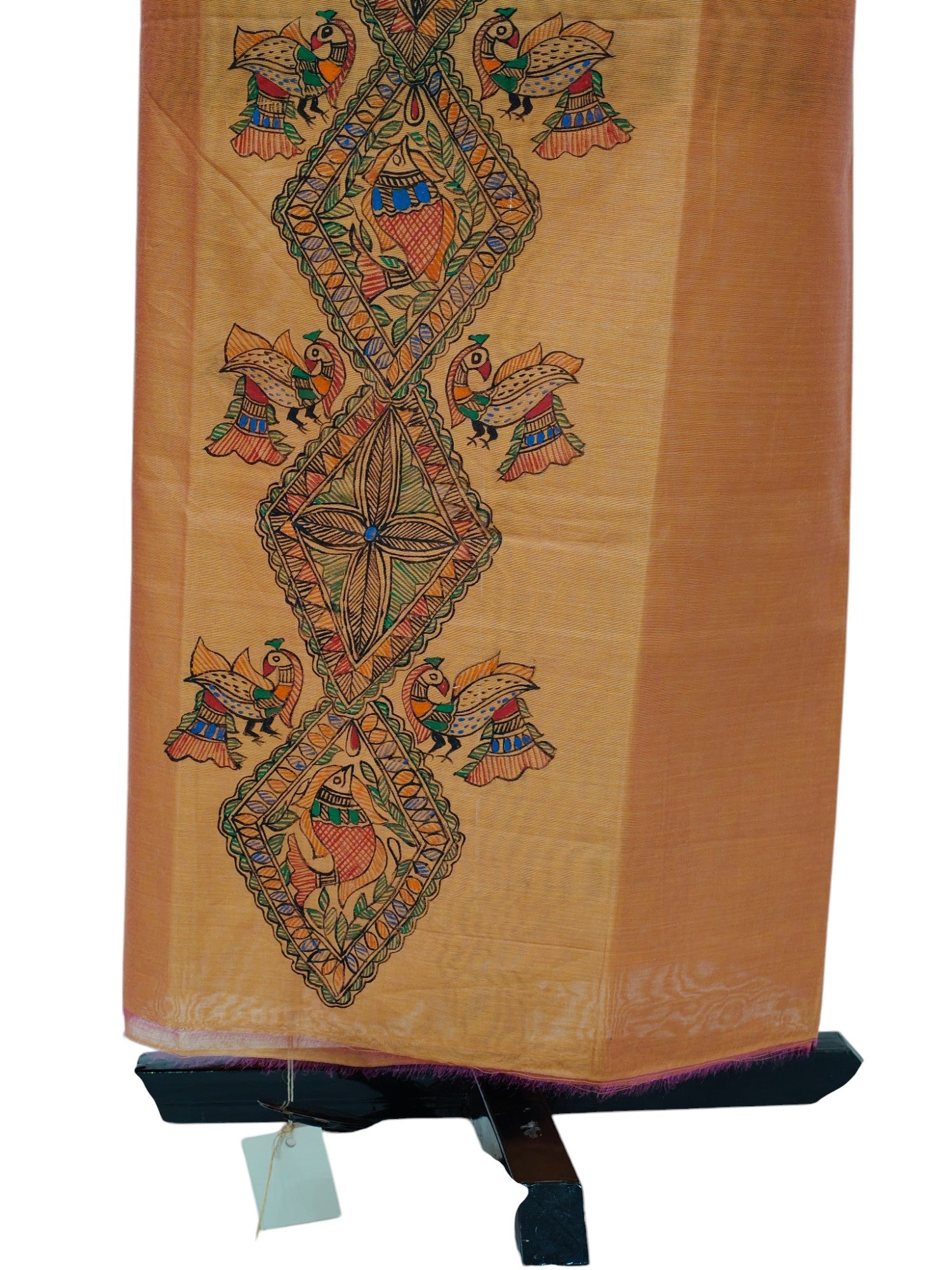 Hand-Painted Madhubani Unstitched Kurti on Chanderi – Orange