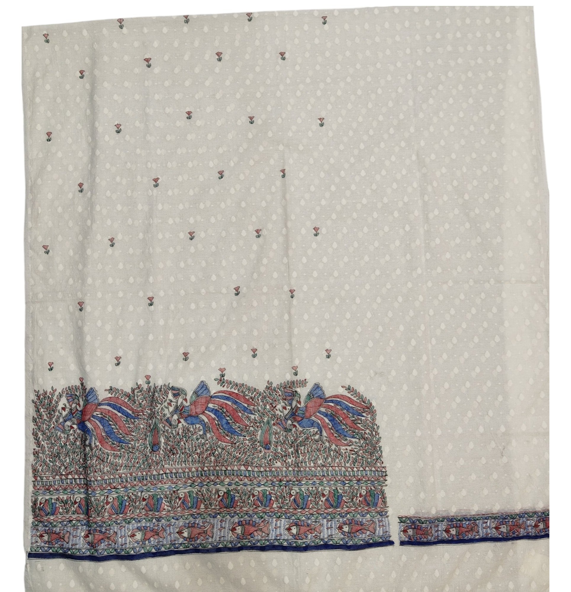 Hand-Painted Madhubani Unstitched Suit Set on Chanderi - Peacock