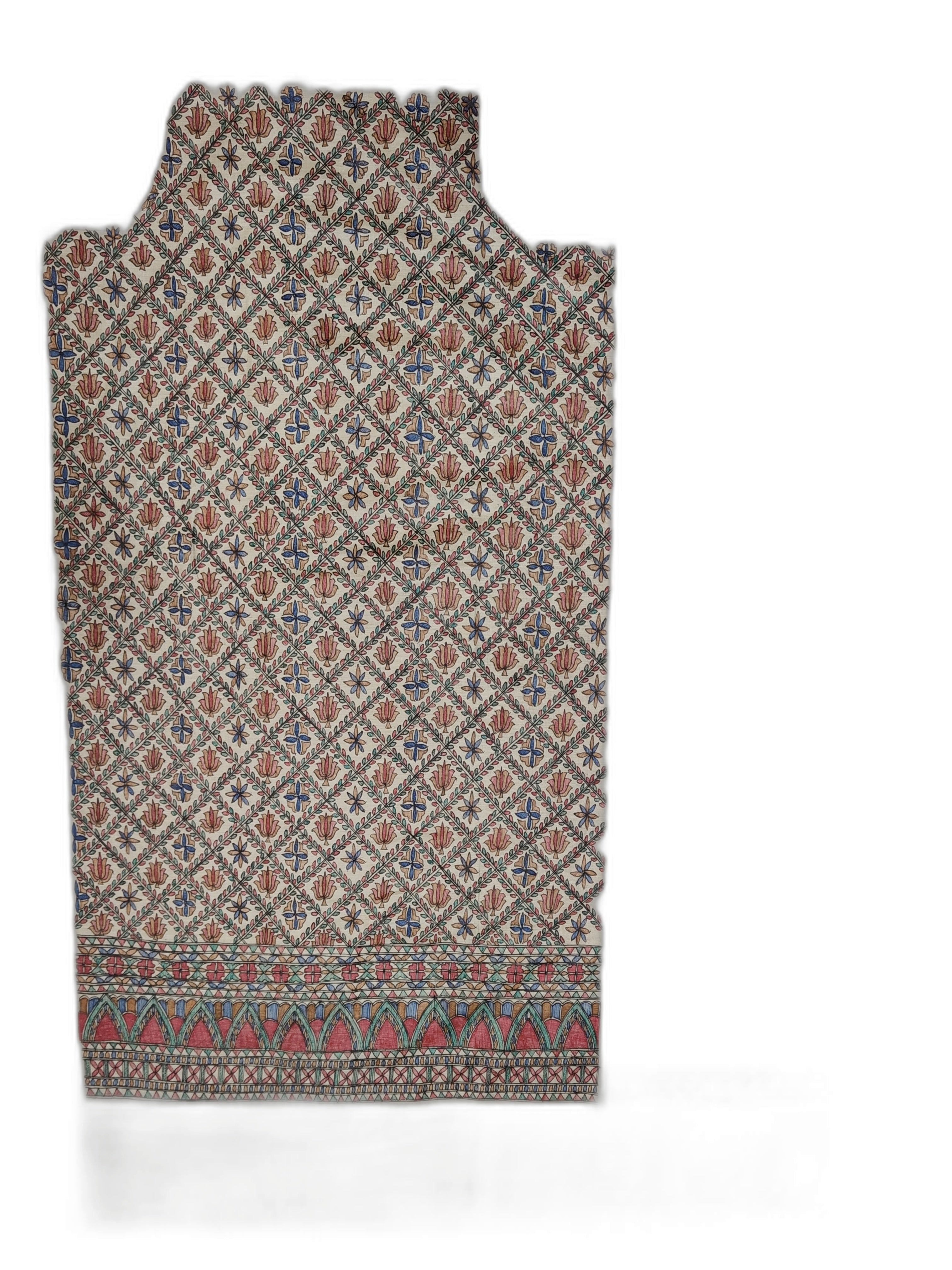 Hand painted All Over Madhubani Unstitched Suit Set on Tussar Munga Silk