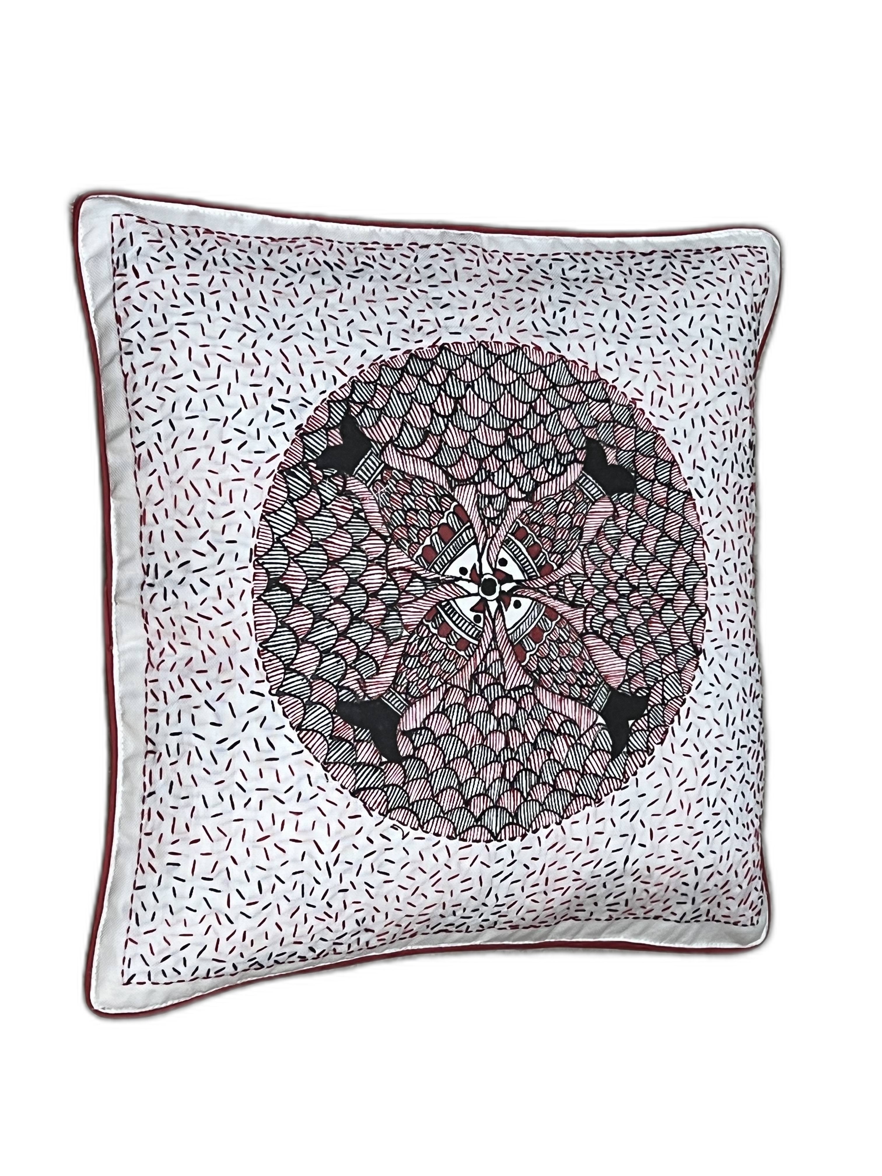 HAND-PAINTED MADHUBANI CUSHION COVER WITH SUJANI WORK