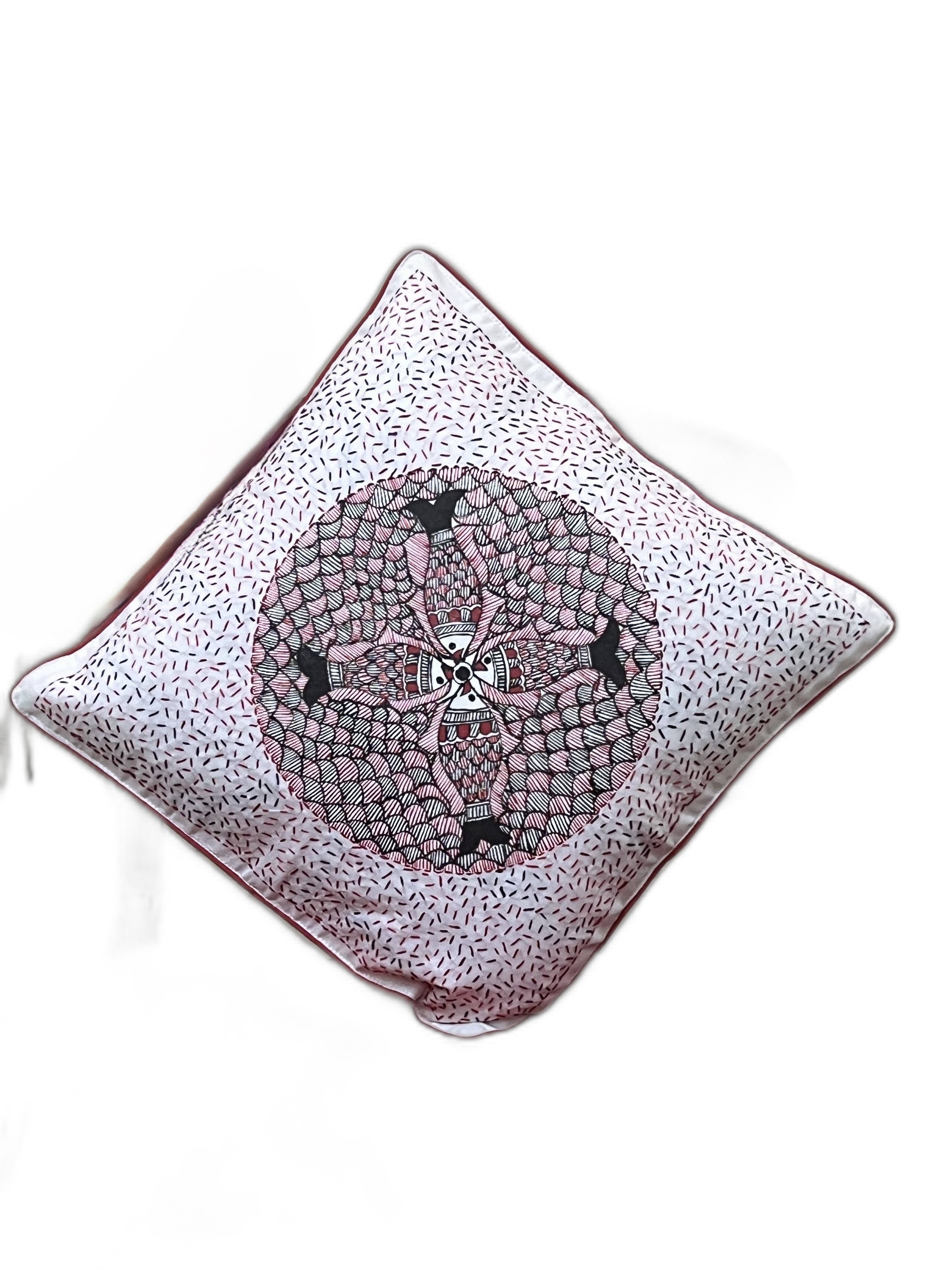 HAND-PAINTED MADHUBANI CUSHION COVER WITH SUJANI WORK