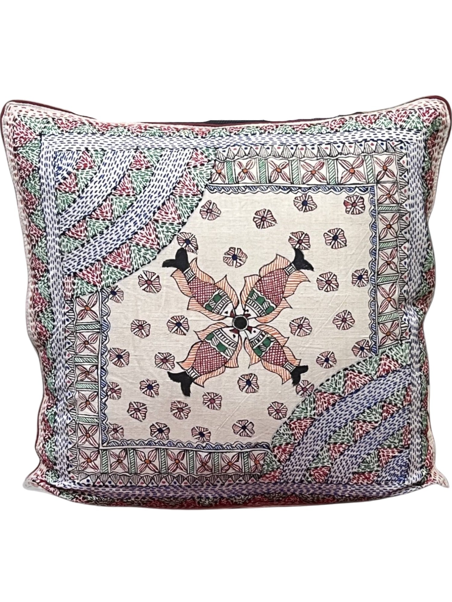MADHUBANI AND SUJANI FISH HAND-CRAFTED CUSHION COVER