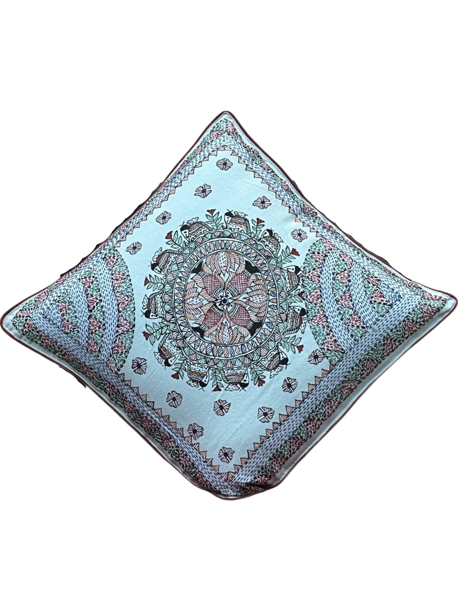 MADHUBANI AND SUJANI HAND-CRAFTED CUSHION COVER- FOUR FISH MOTIF