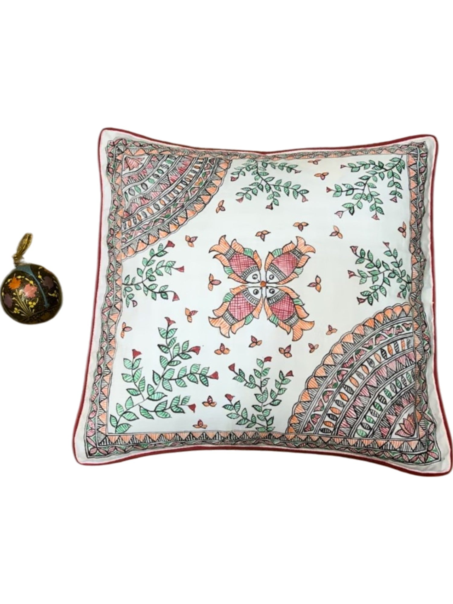 HAND-PAINTED MADHUBANI FISH CUSHION COVER