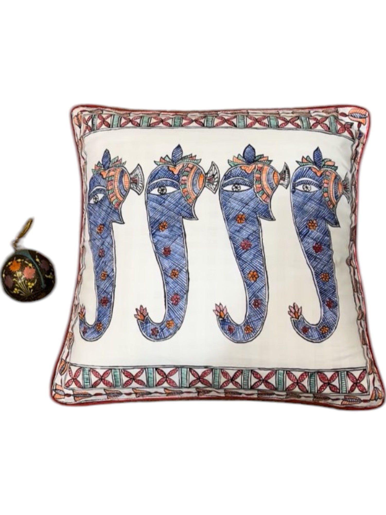 HAND-PAINTED MADHUBANI ELEPHANT CUSHION COVER