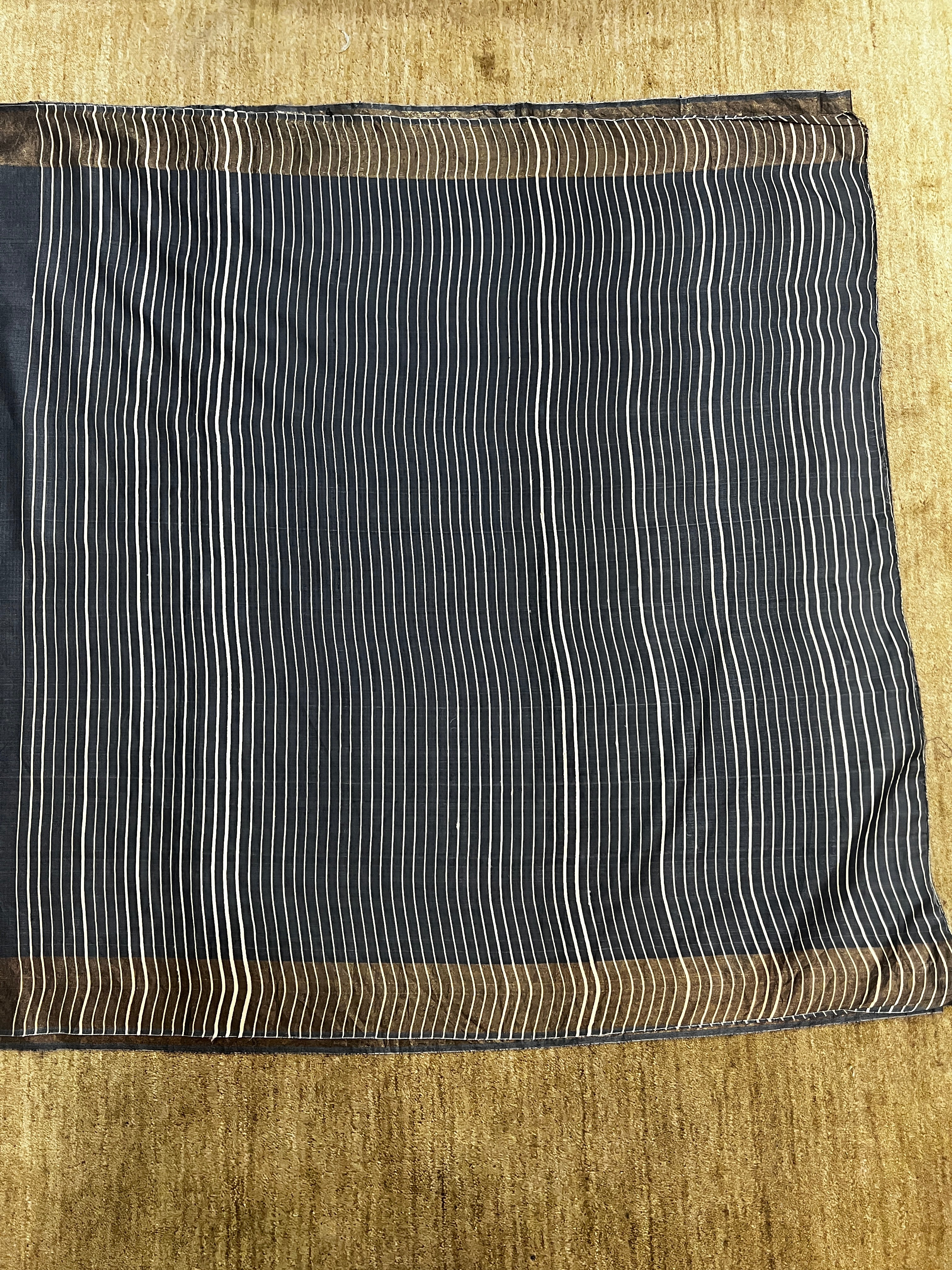 Hand-painted Madhubani Radha Krishna Smoky Grey Saree with Gold Zari Border