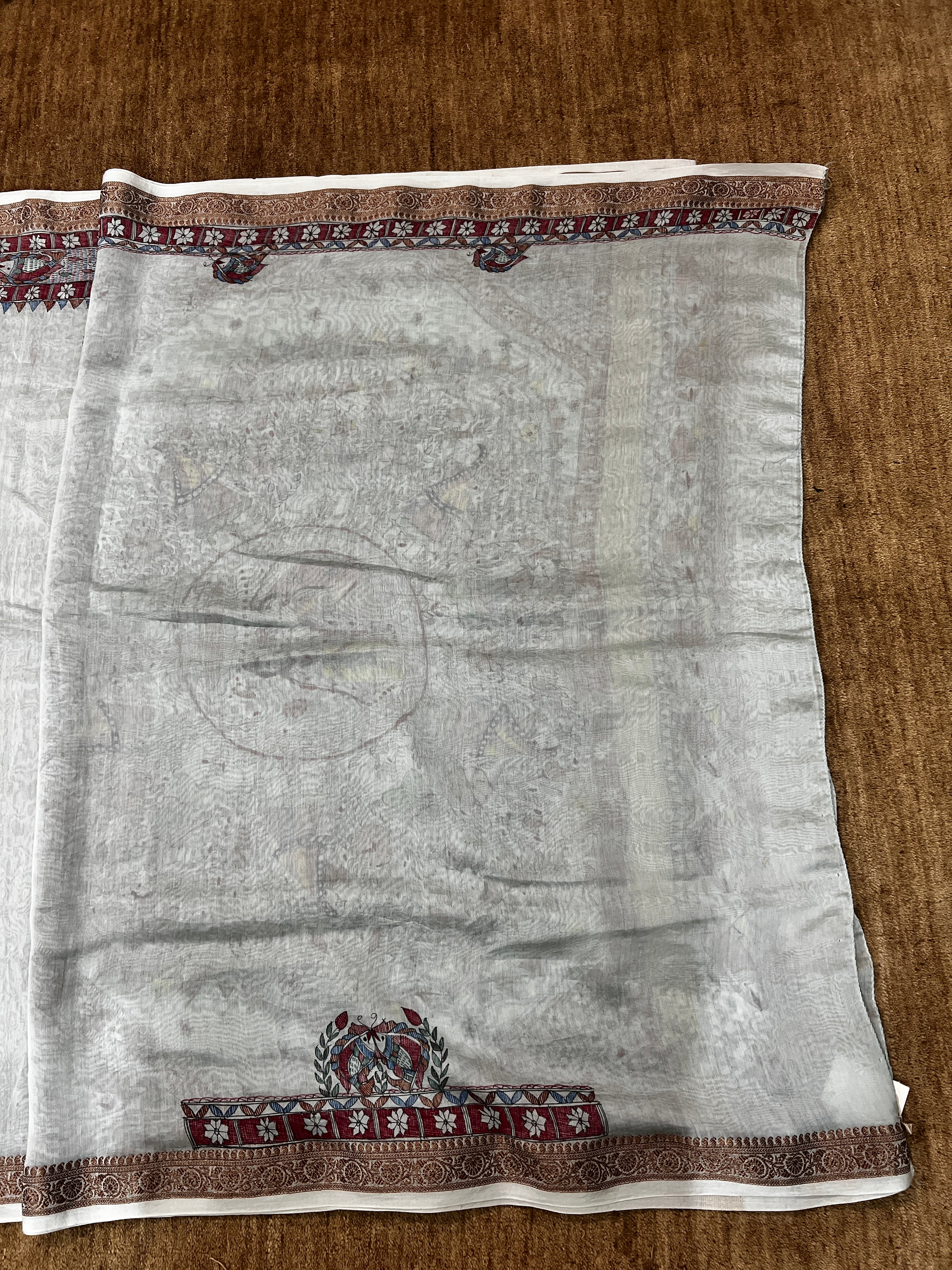 Hand-painted Chanderi Madhubani Saree with Designer Zari Border in Pastel Mint Green