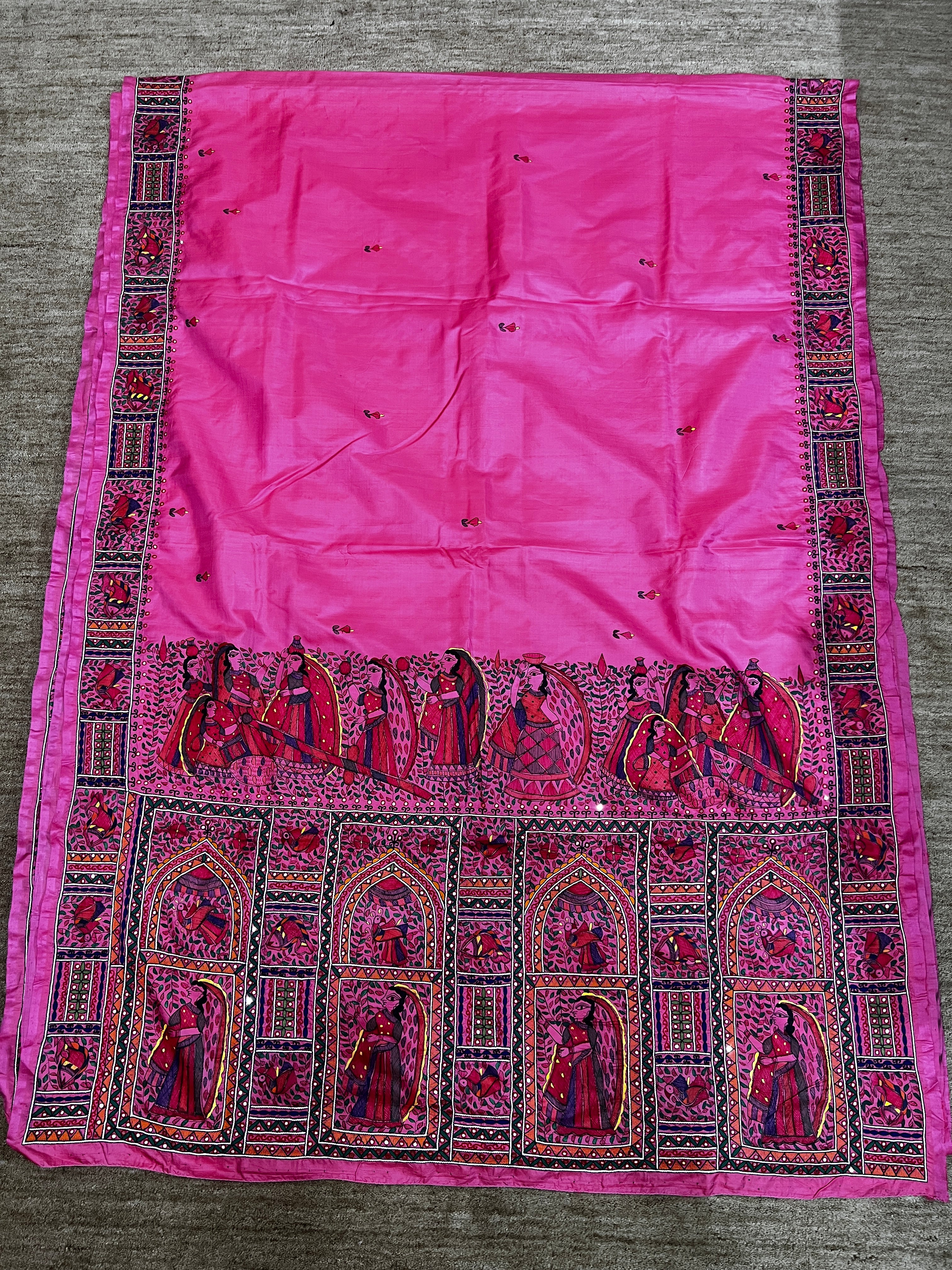 Hand-embroidery (AARI WORK) Hand-painted Murshidabad Silk Saree