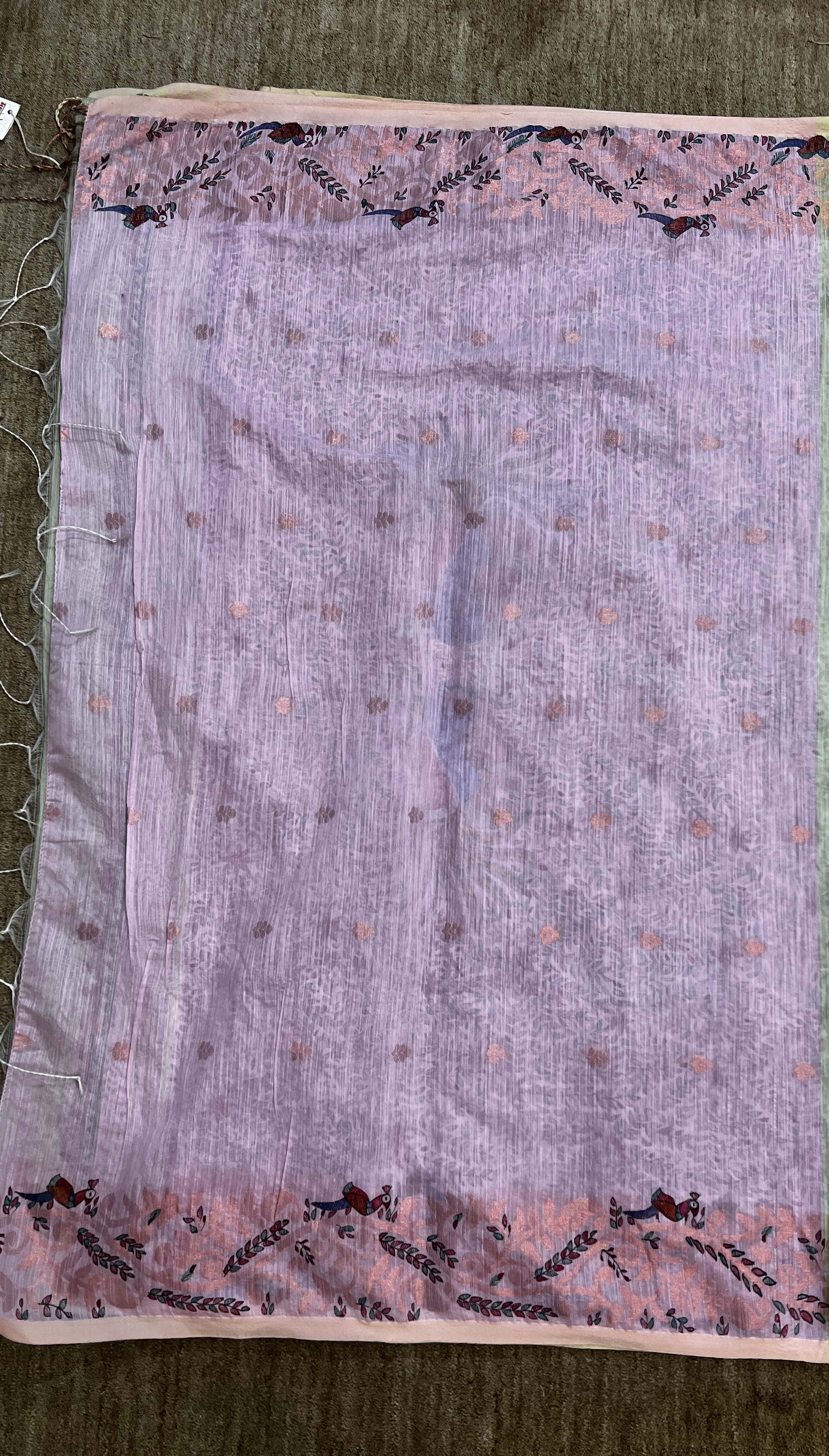 Hand-painted Jamdani Khadi Saree with Madhubani Art and Neem Zari