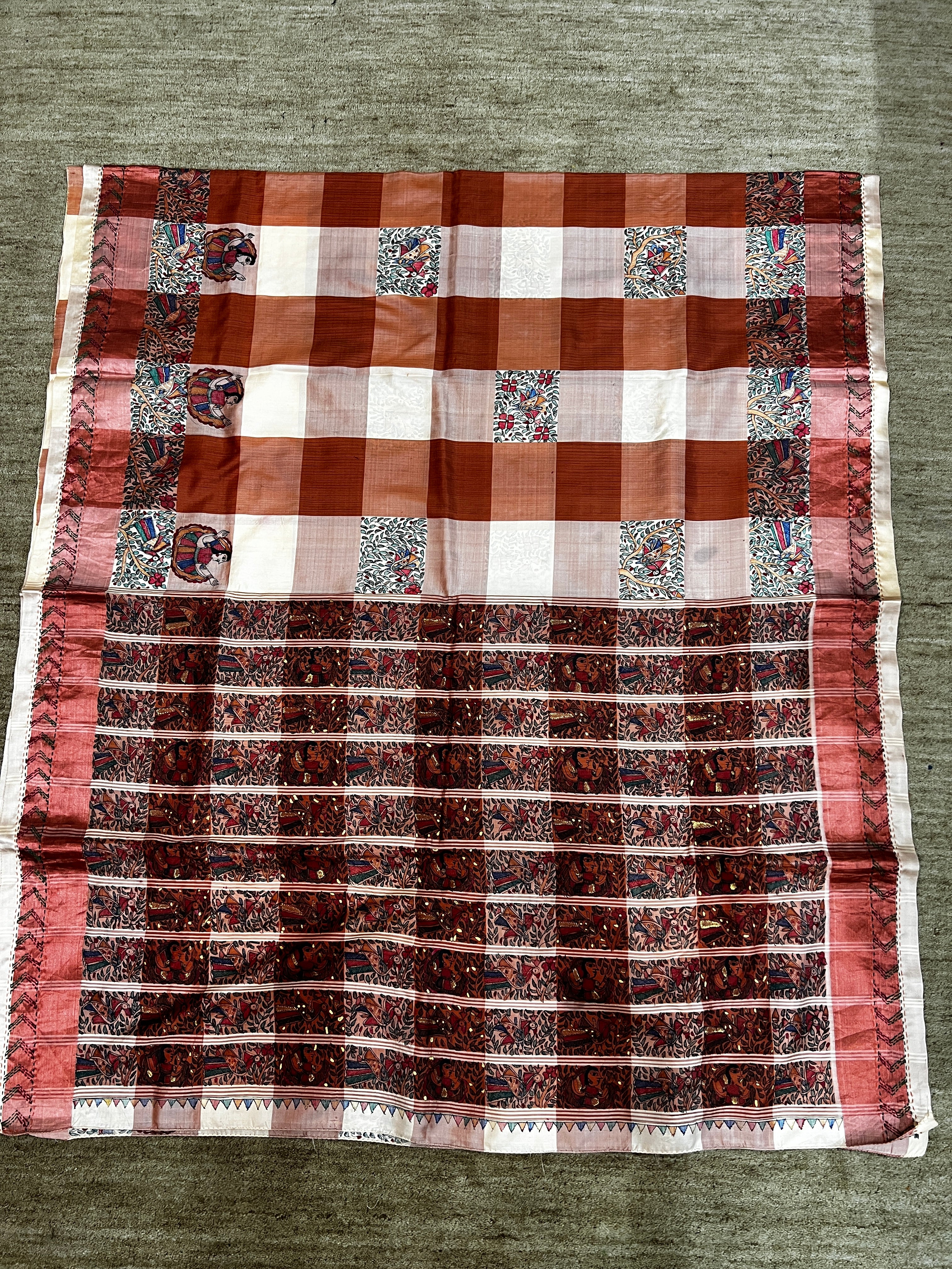 Hand-painted Madhubani on Murshidabad Silk Saree